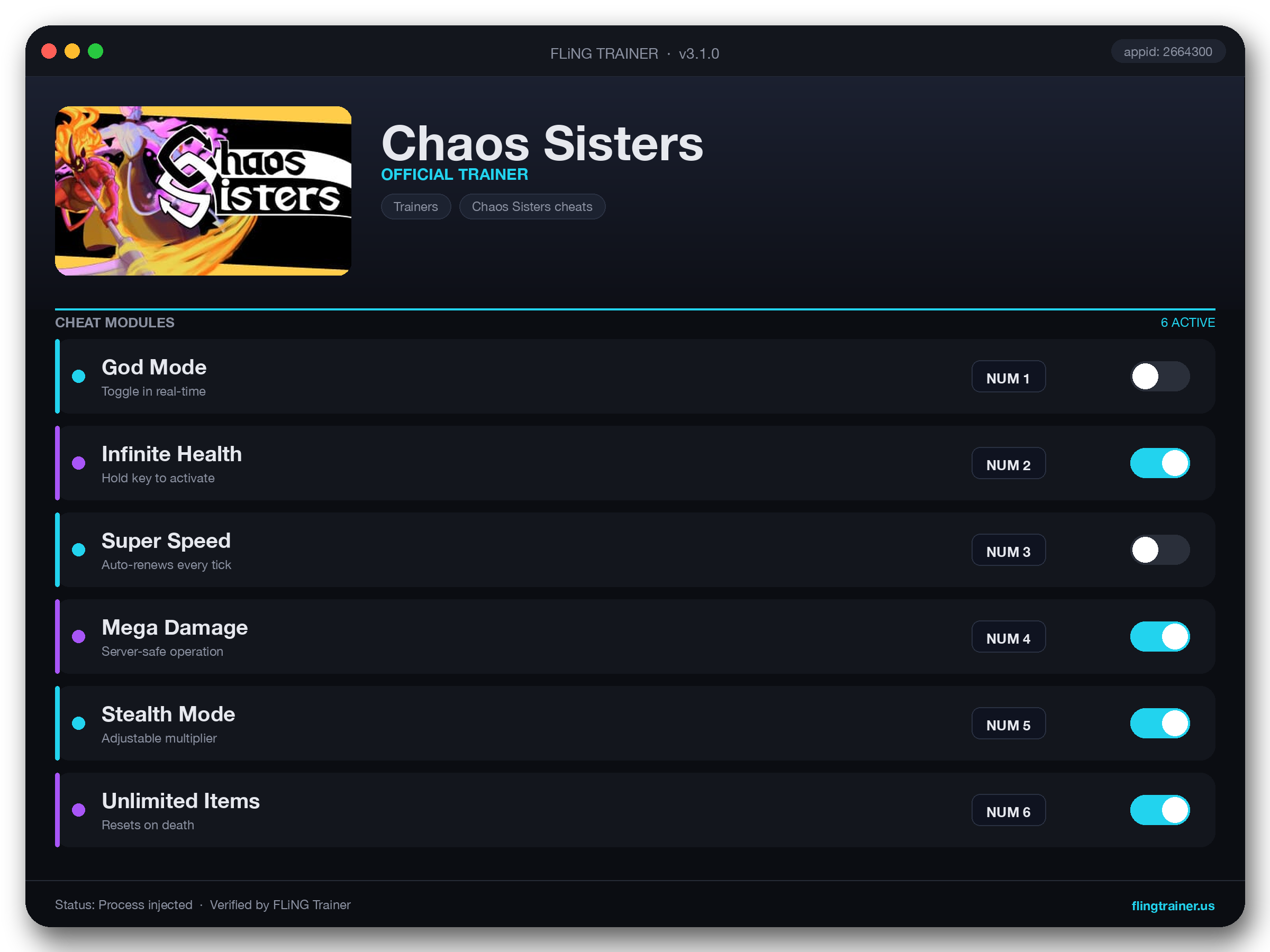 Chaos Sisters Trainer interface