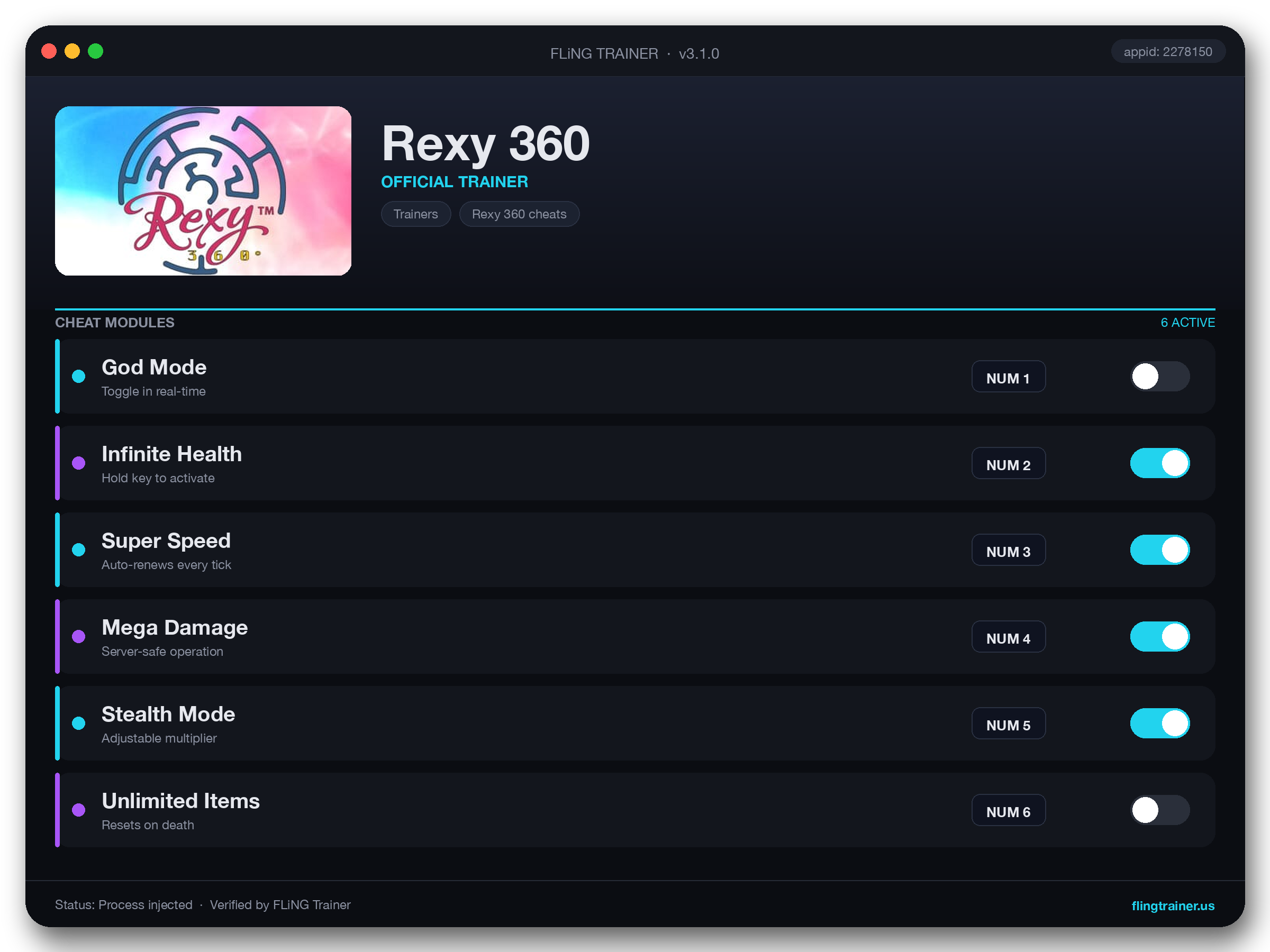 Rexy 360 Trainer interface