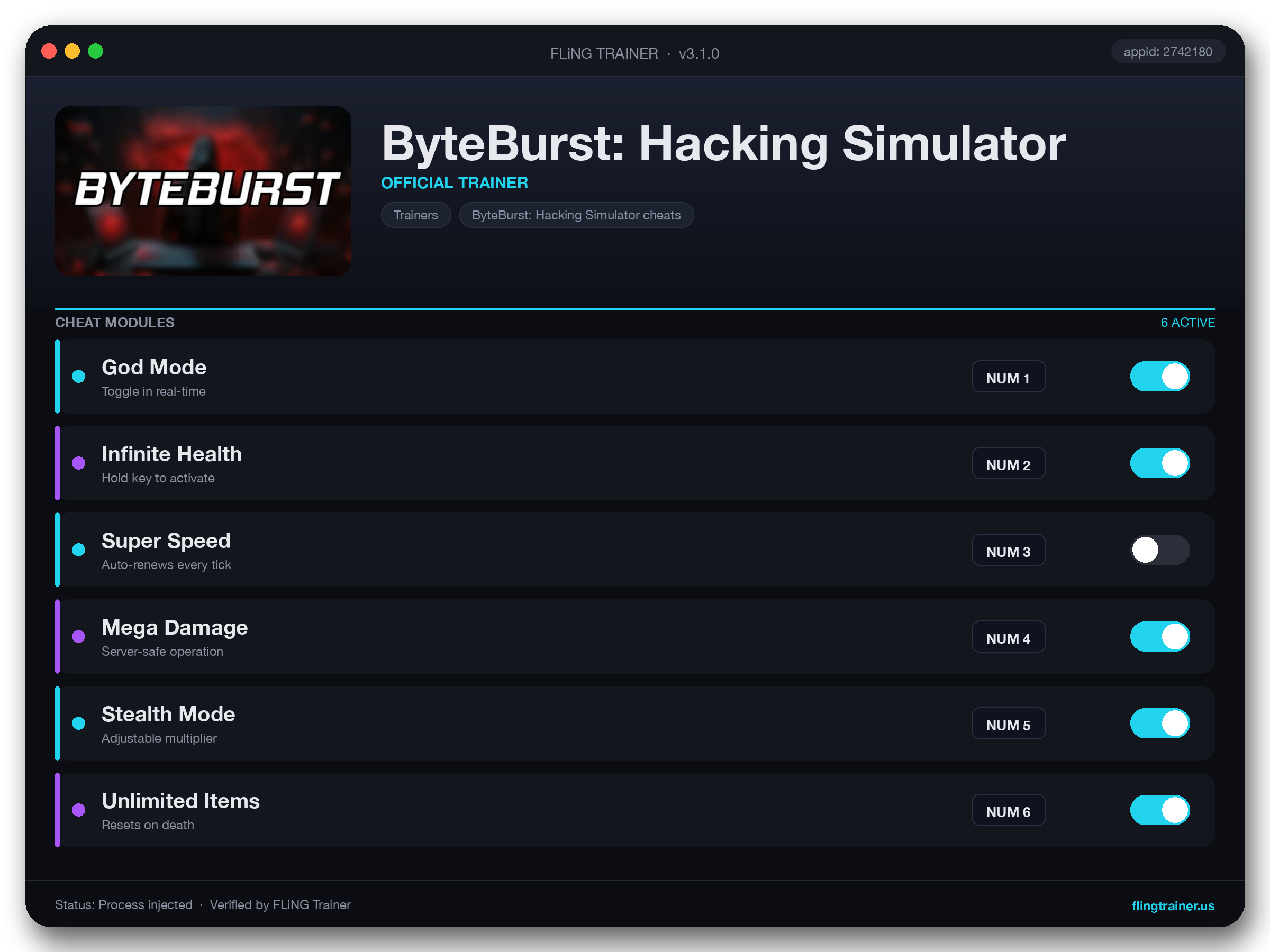 ByteBurst: Hacking Simulator Trainer interface