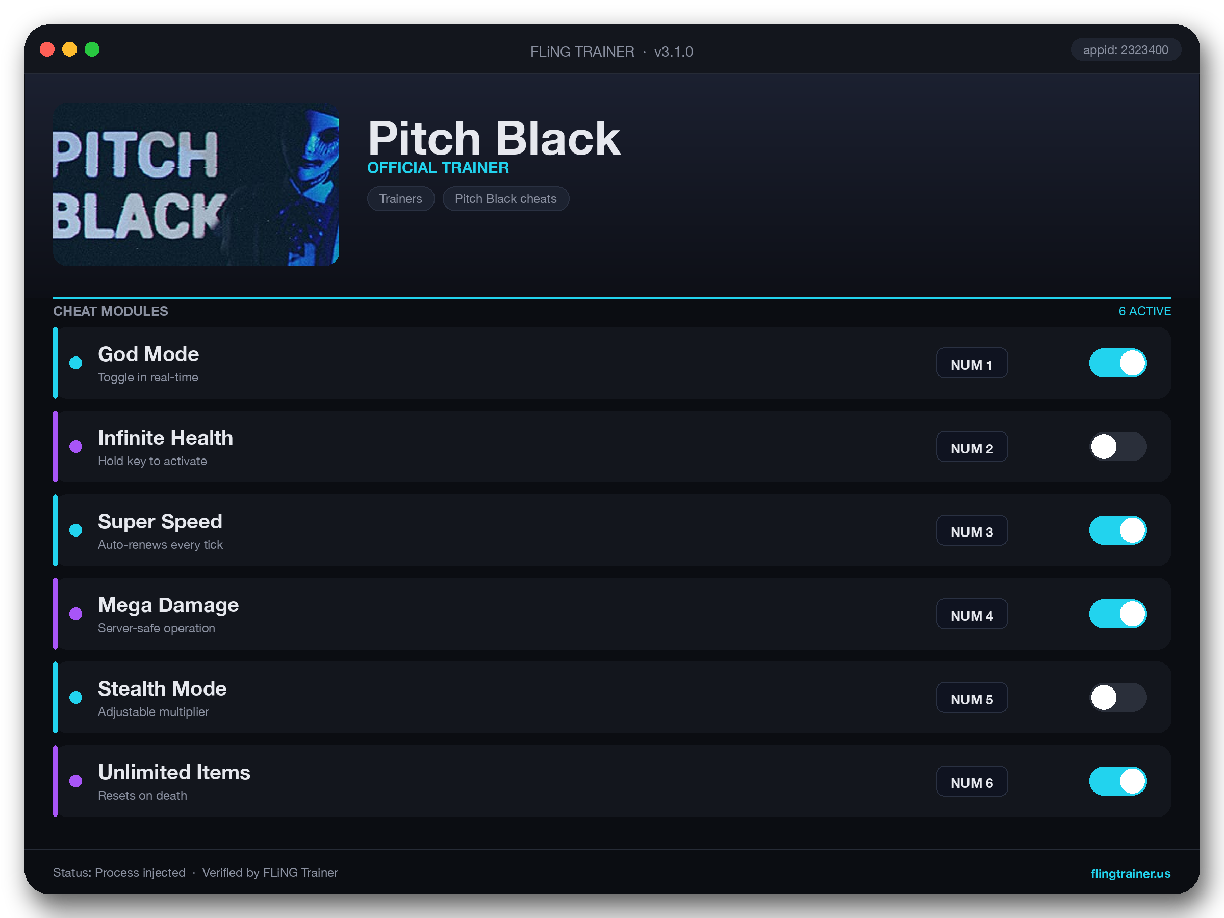 Pitch Black Trainer interface