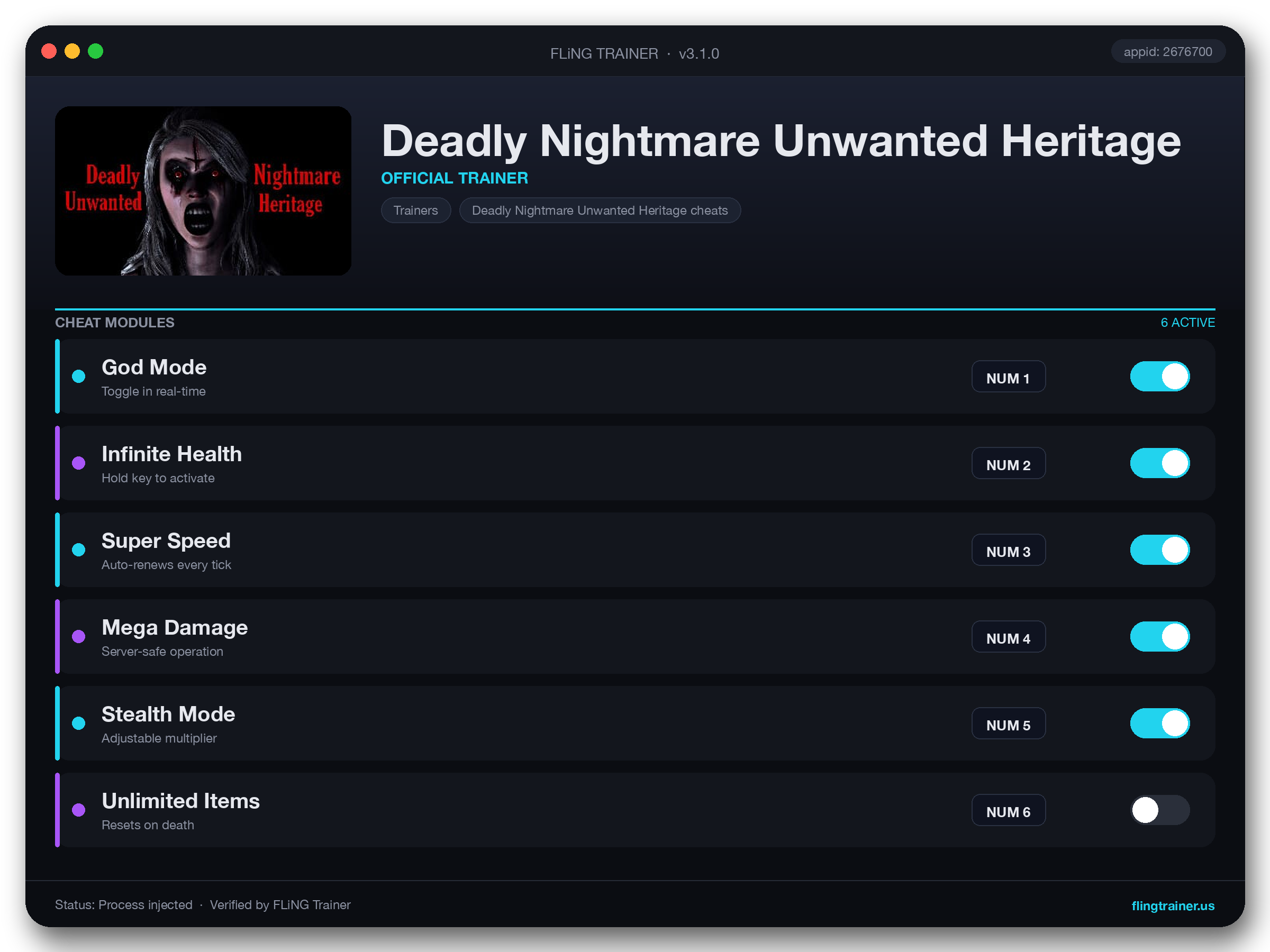 Deadly Nightmare Unwanted Heritage Trainer interface