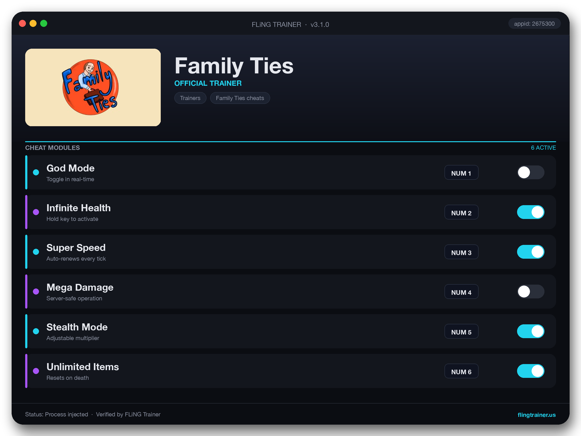 Family Ties Trainer interface