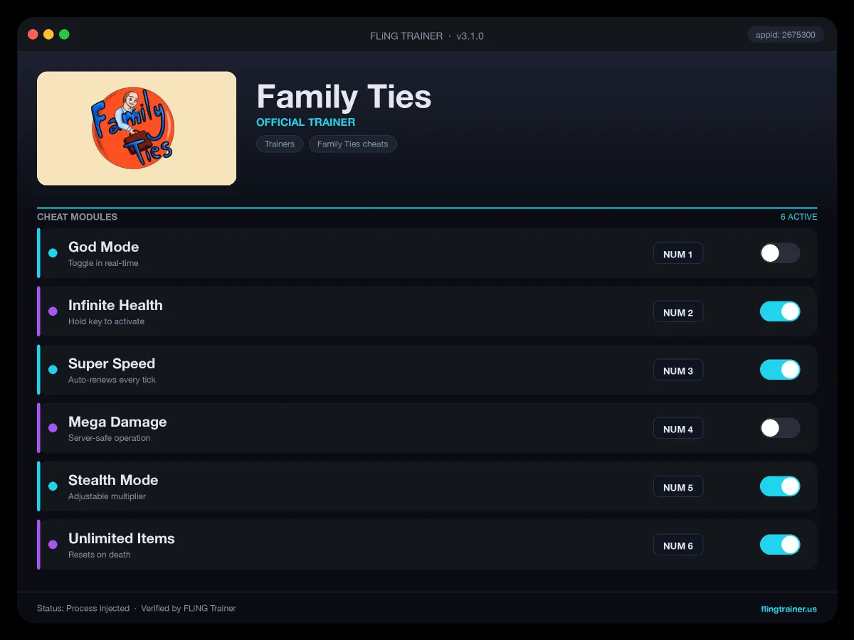 Family Ties Trainer interface