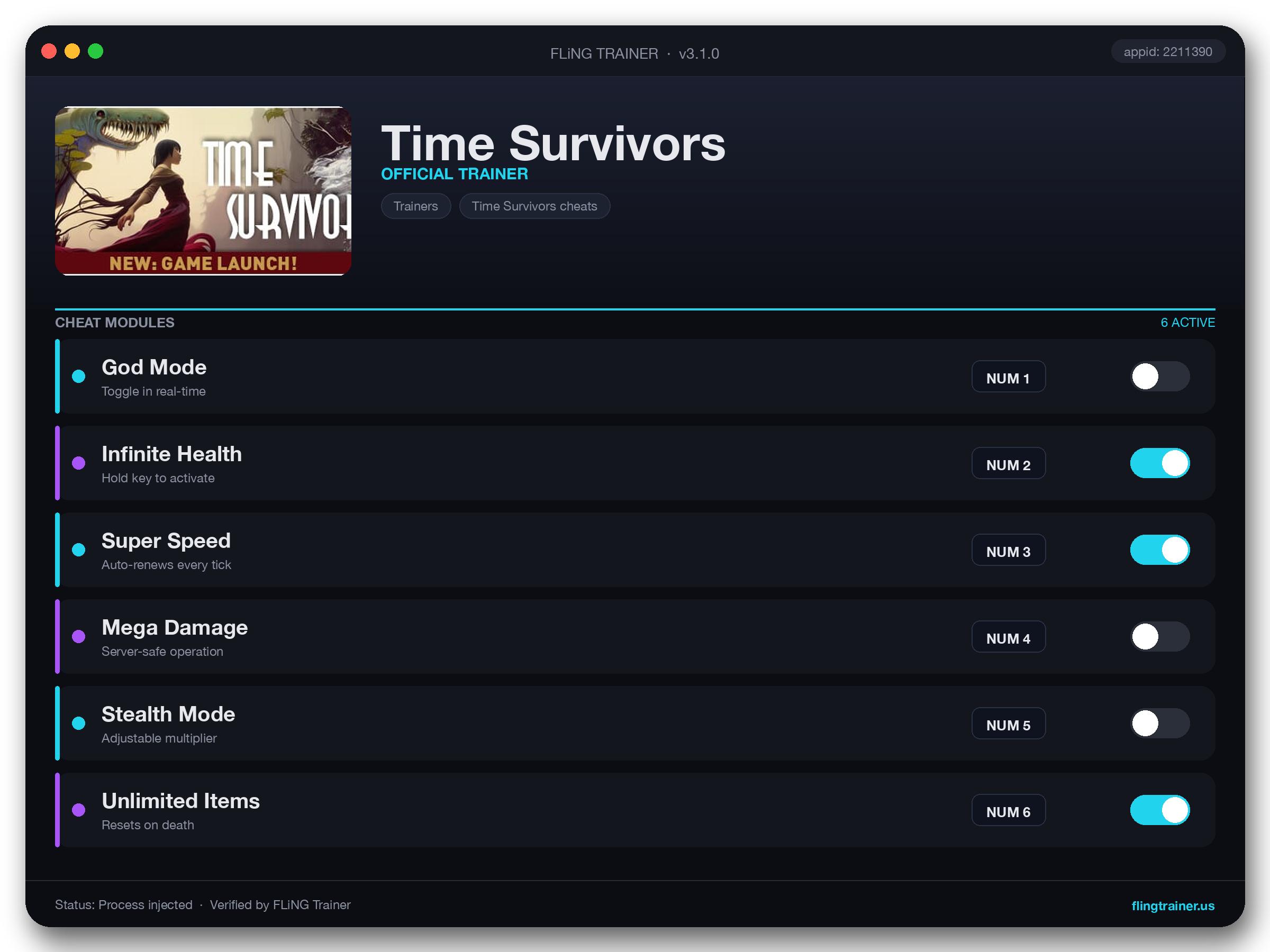 Time Survivors Trainer interface