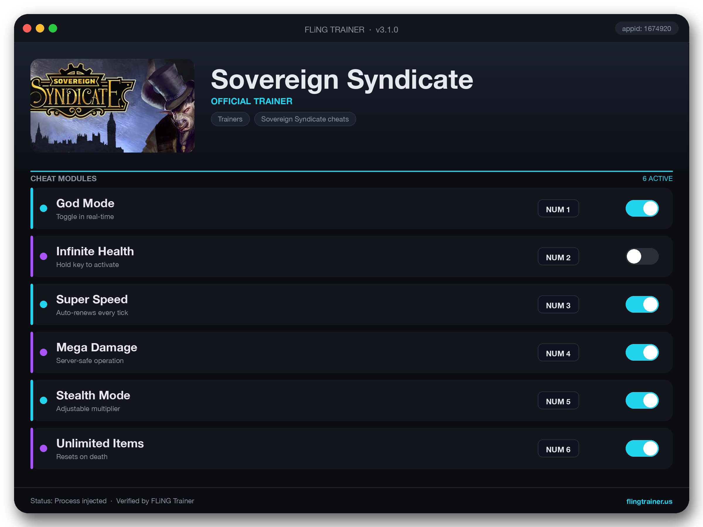 Sovereign Syndicate Trainer interface
