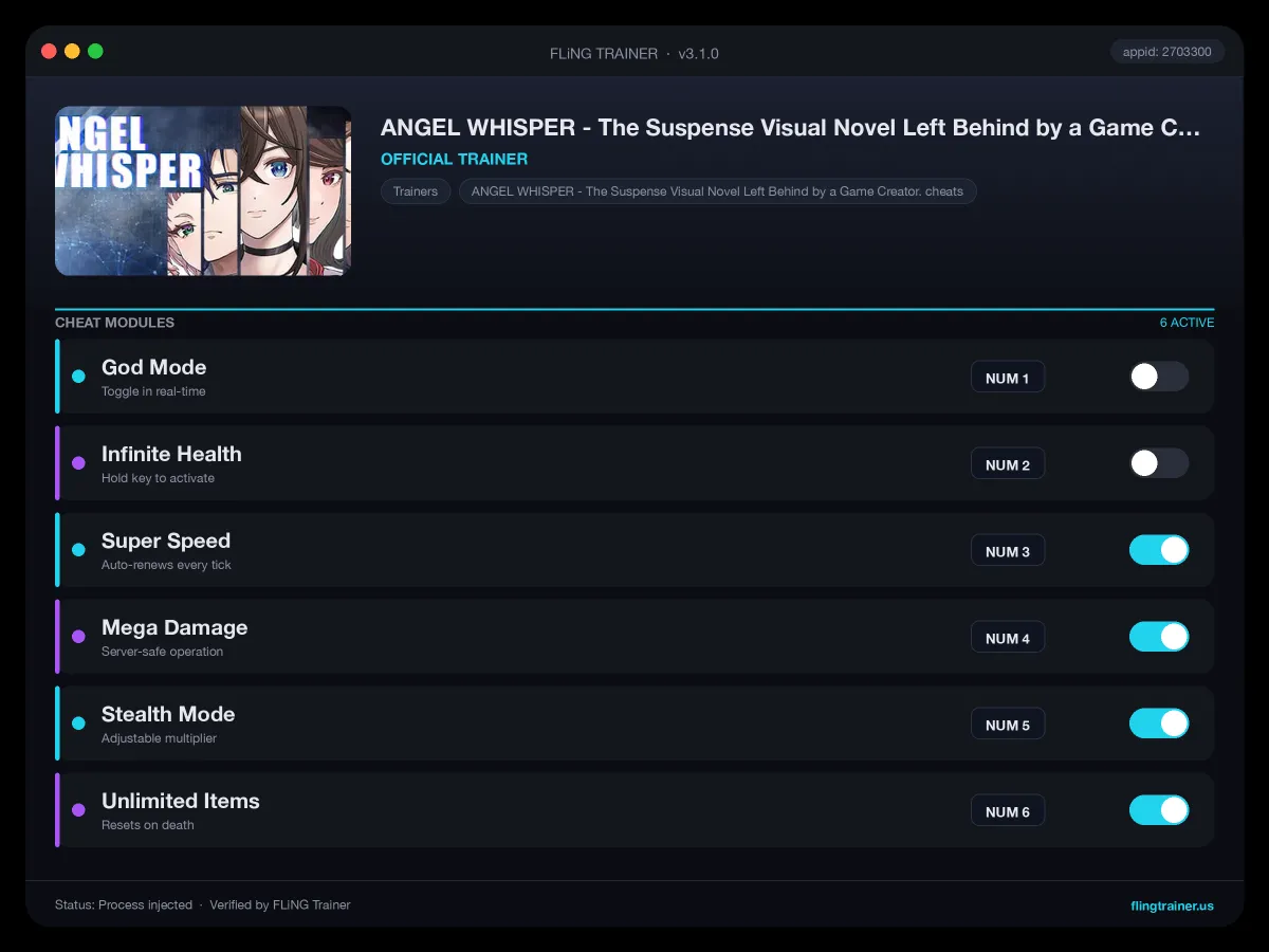 ANGEL WHISPER - The Suspense Visual Novel Left Behind by a Game Creator. Trainer interface
