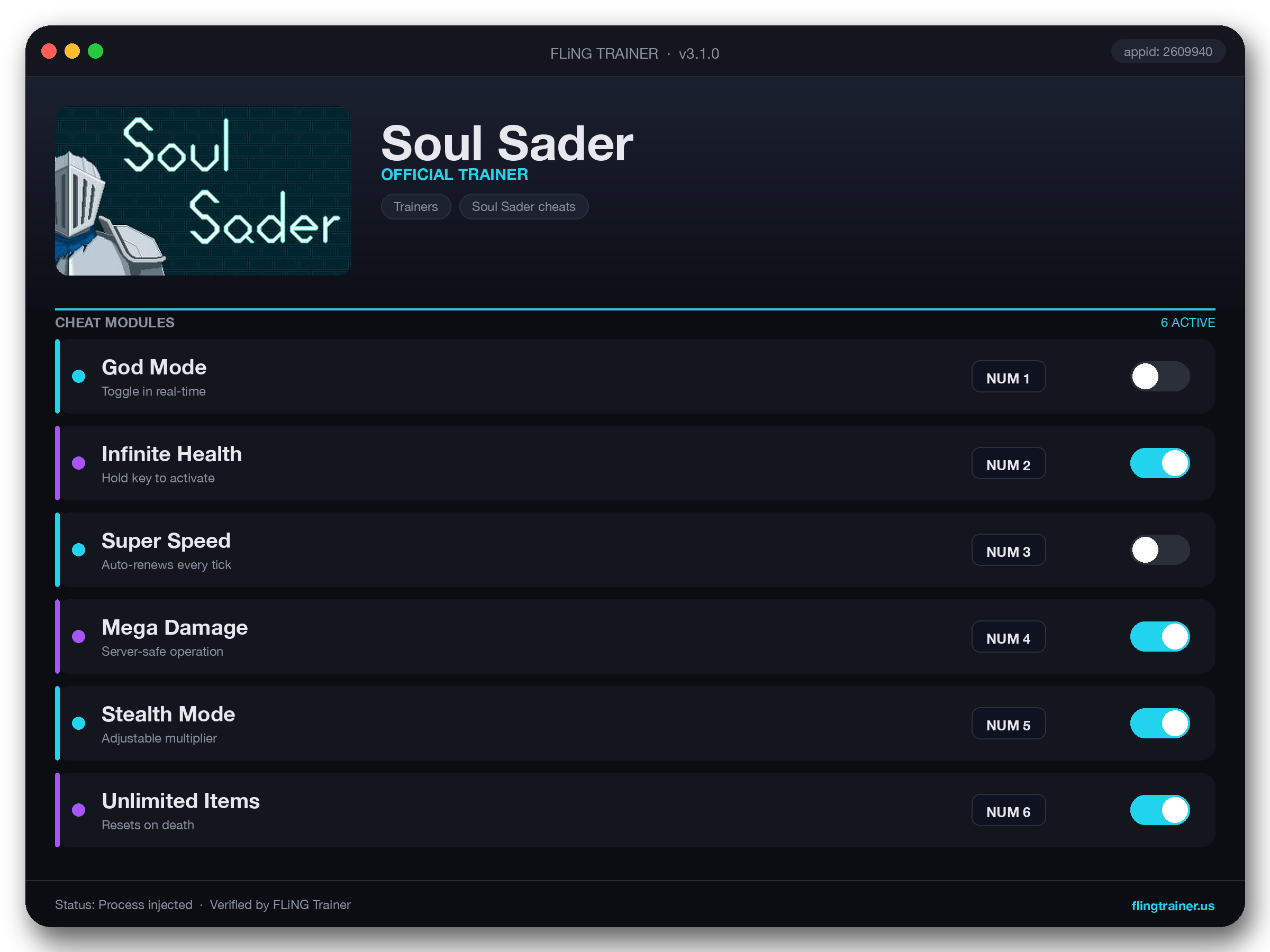 Soul Sader Trainer interface
