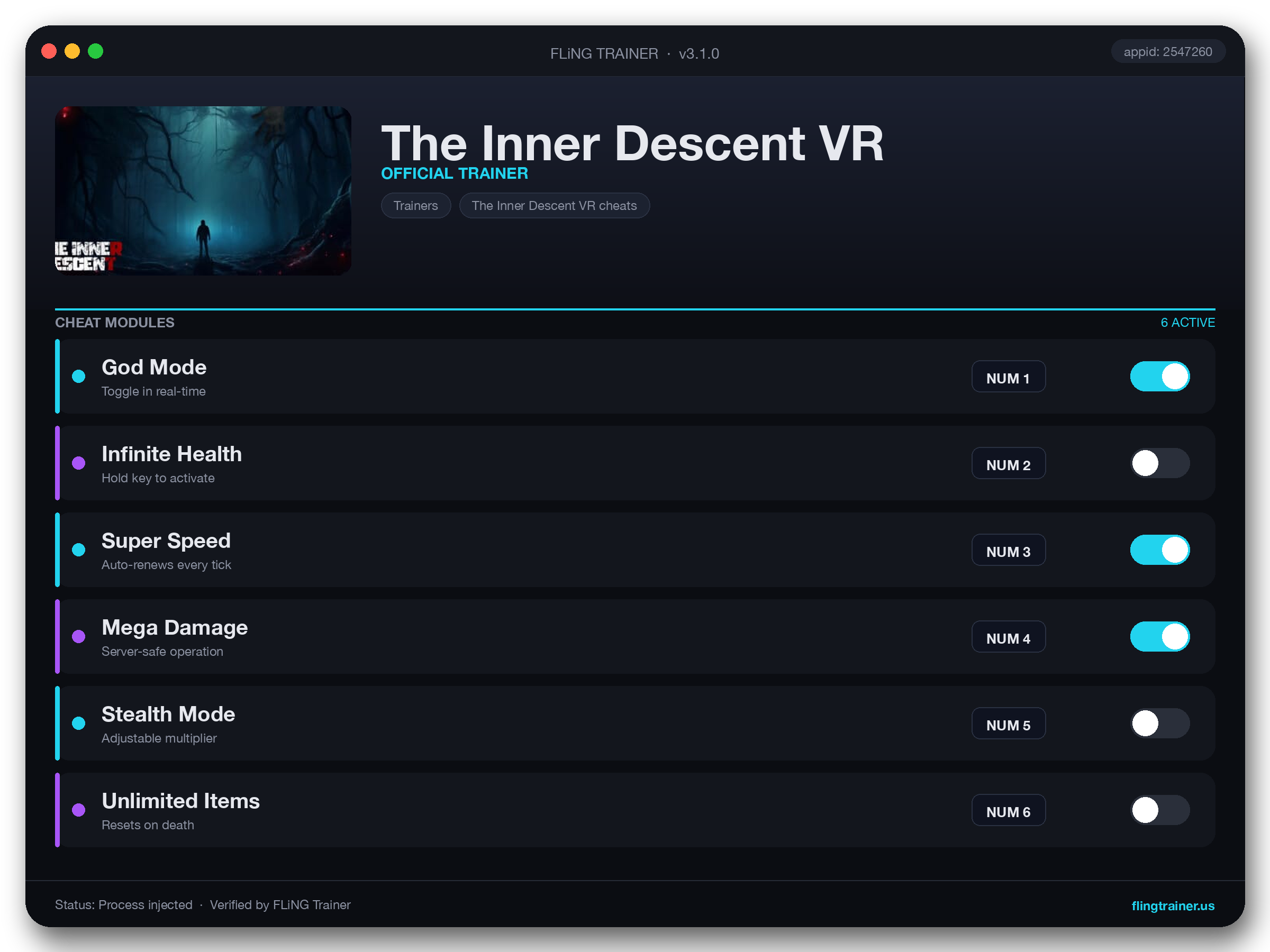 The Inner Descent VR Trainer interface