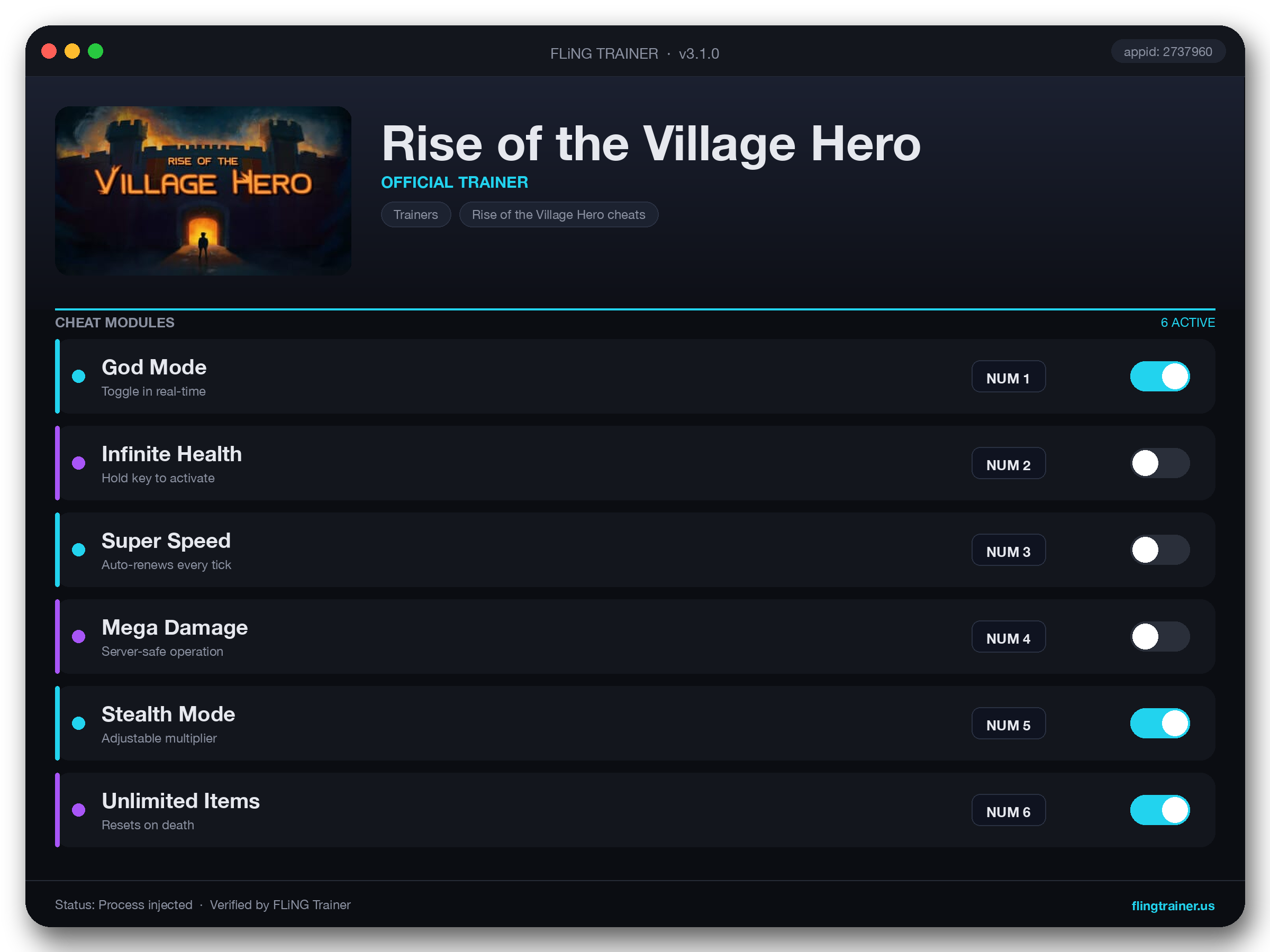 Rise of the Village Hero Trainer interface