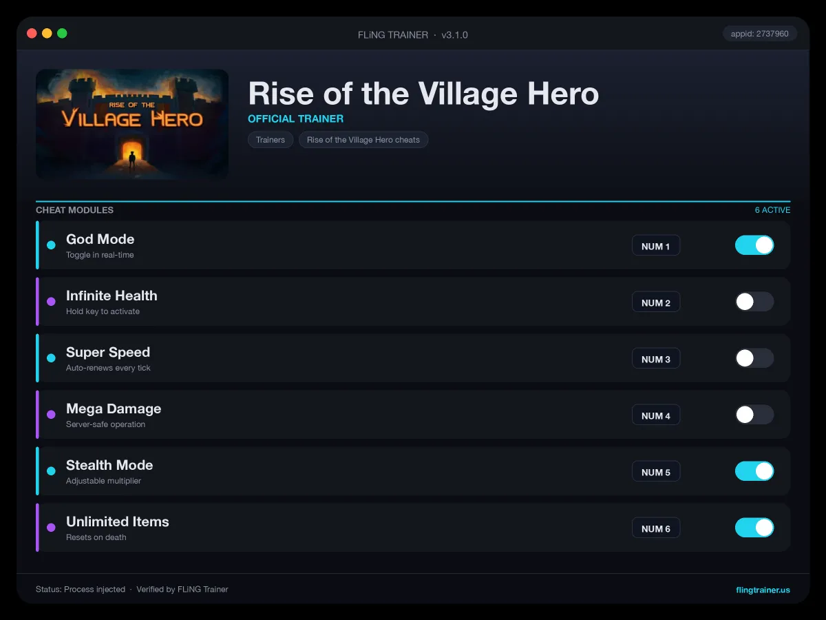 Rise of the Village Hero Trainer interface