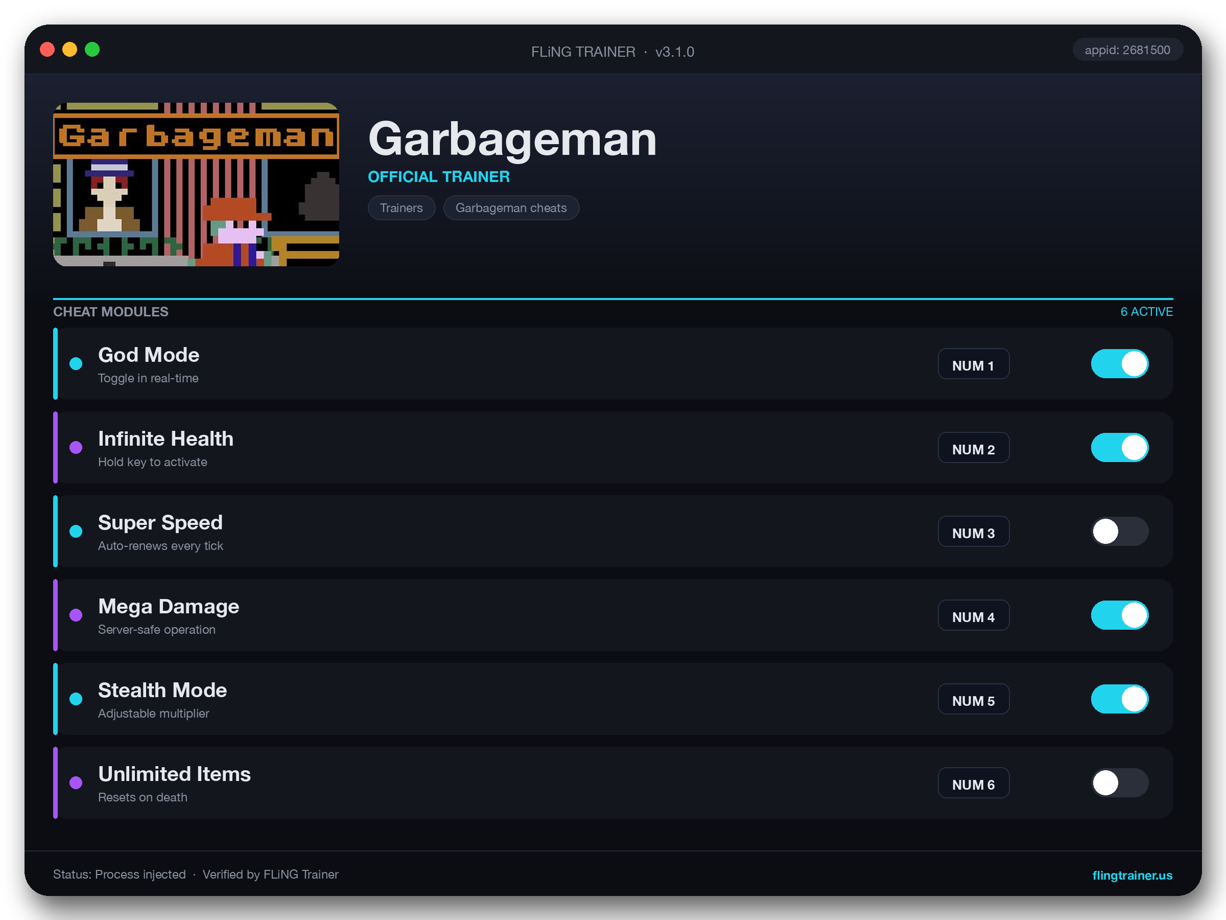 Garbageman Trainer interface