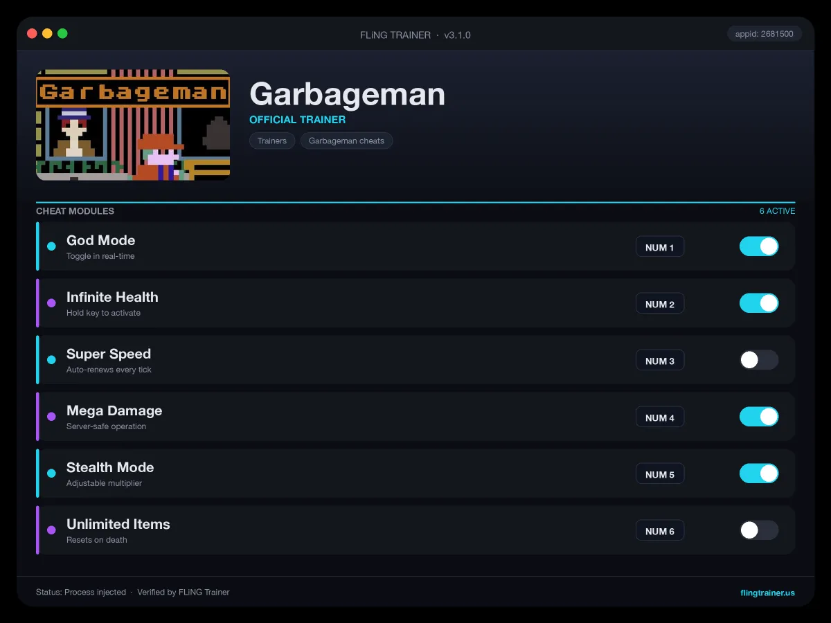 Garbageman Trainer interface