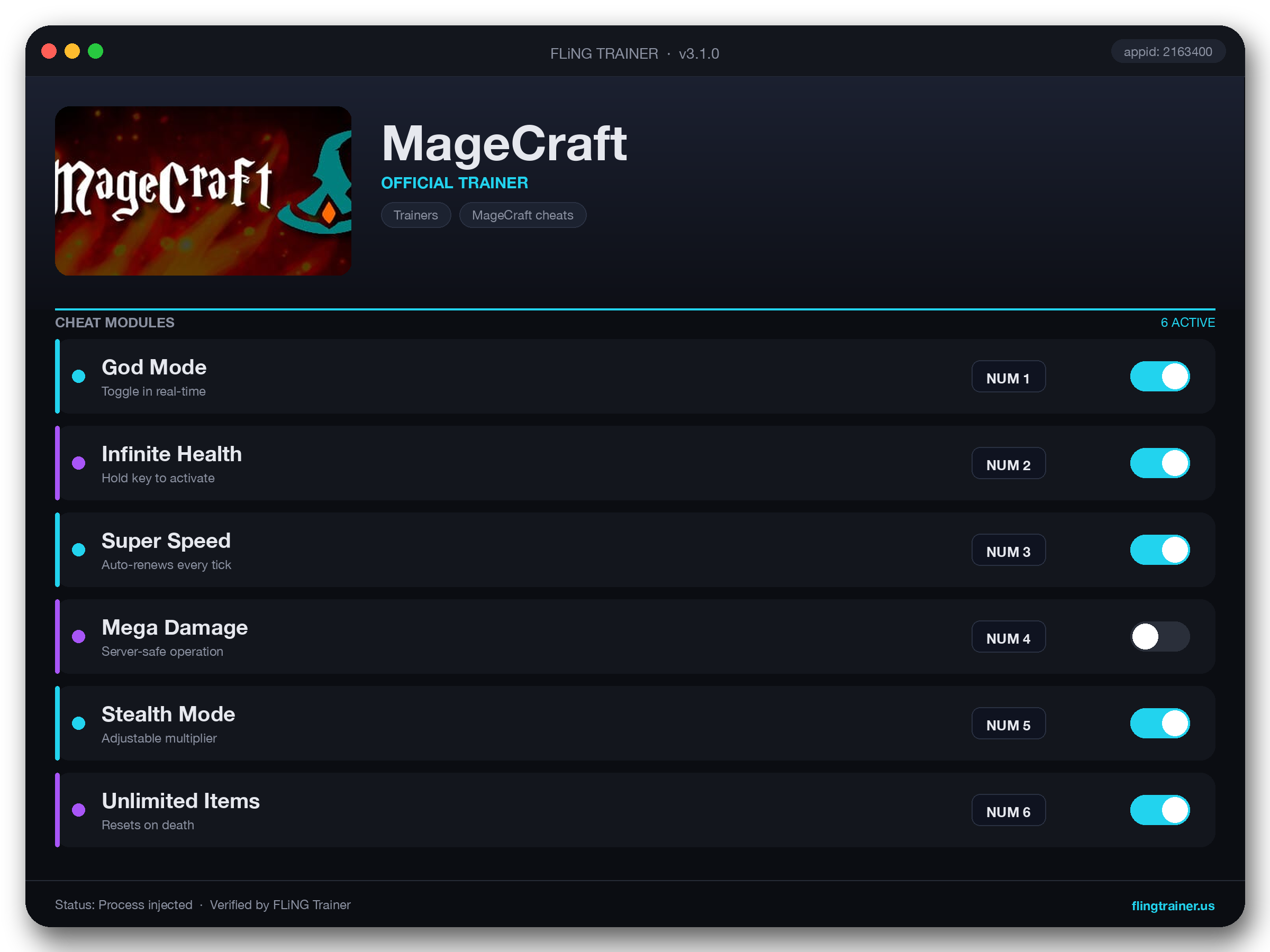 MageCraft Trainer interface