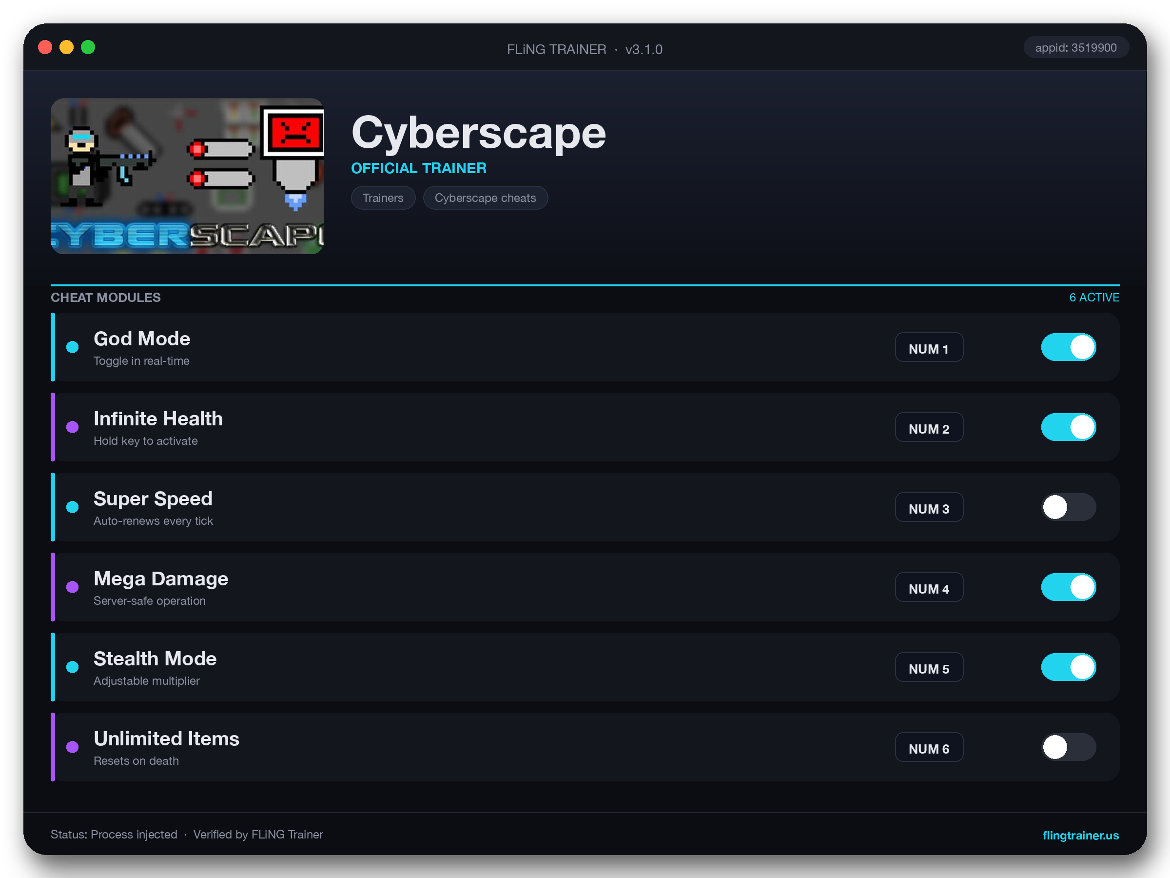 Cyberscape Trainer interface