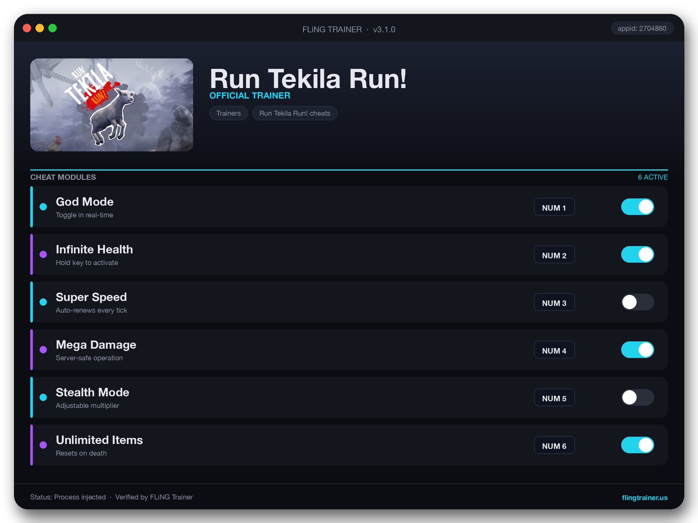 Run Tekila Run! Trainer interface
