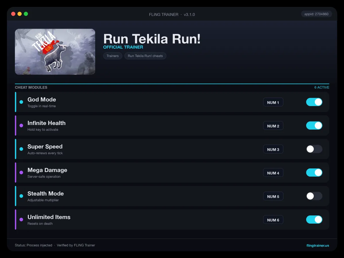 Run Tekila Run! Trainer interface