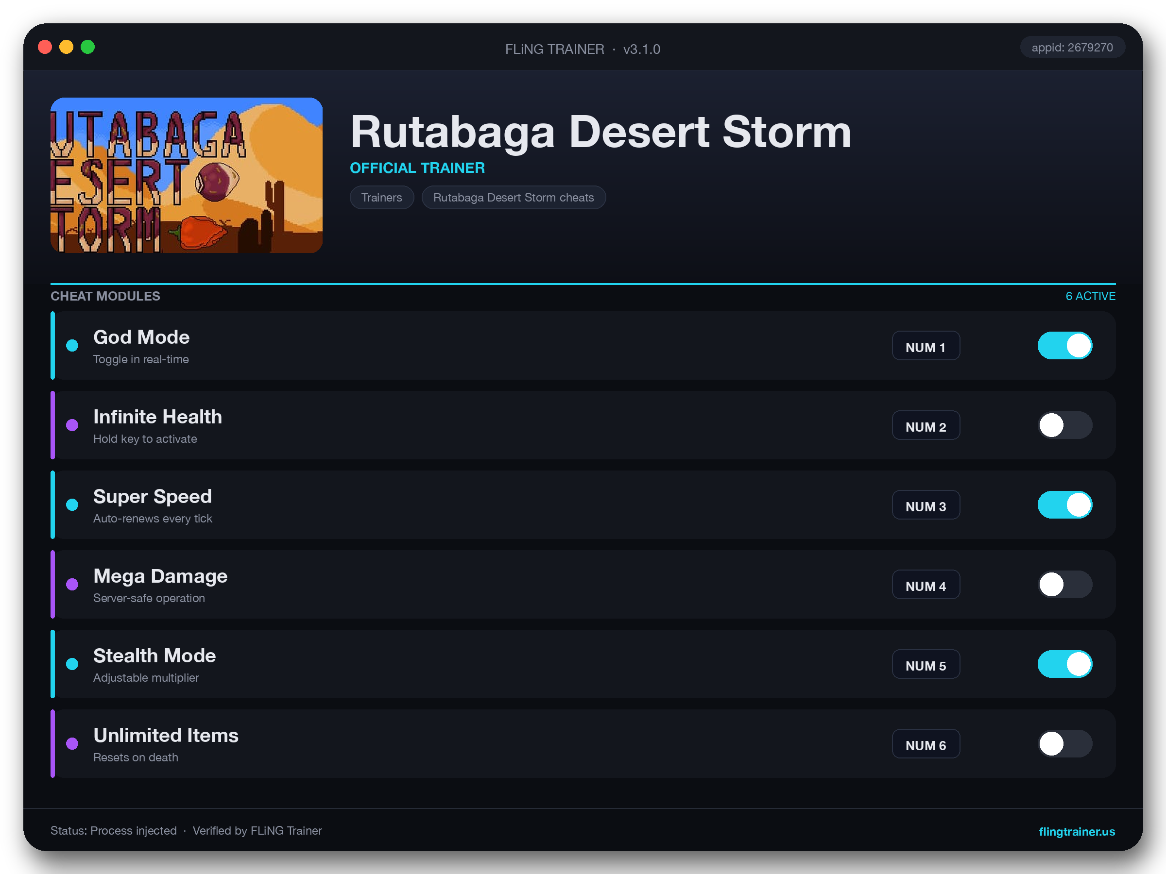 Rutabaga Desert Storm Trainer interface