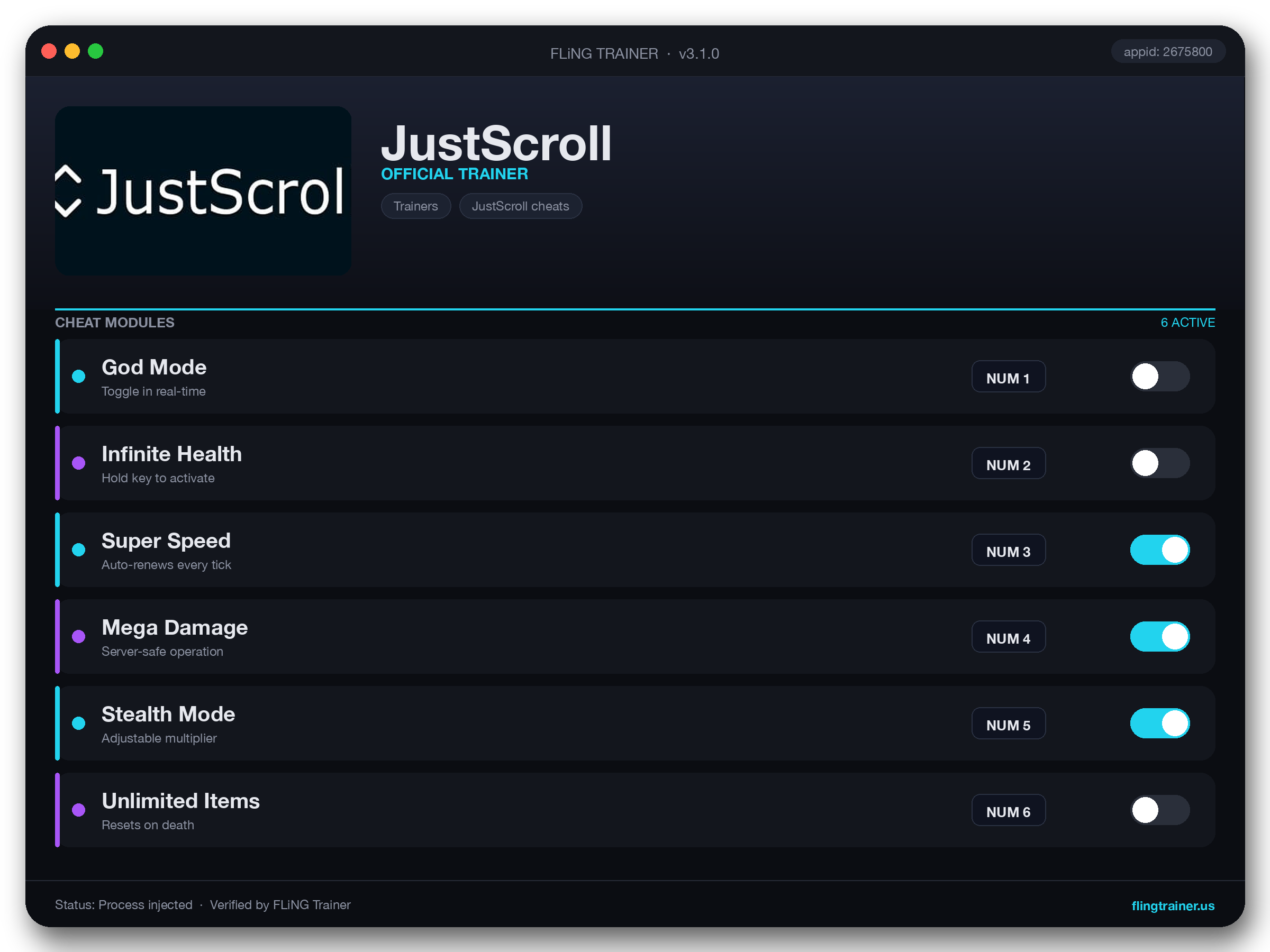 JustScroll Trainer interface