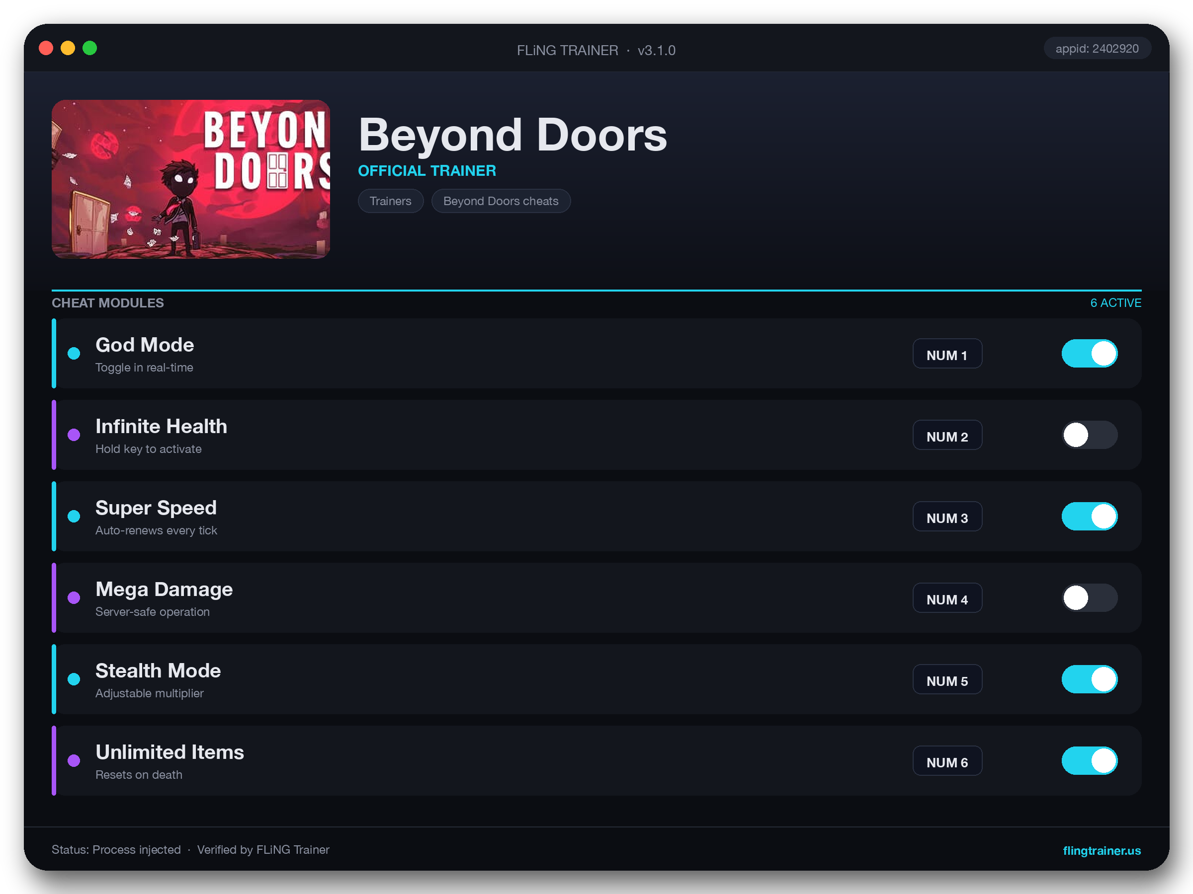 Beyond Doors Trainer interface