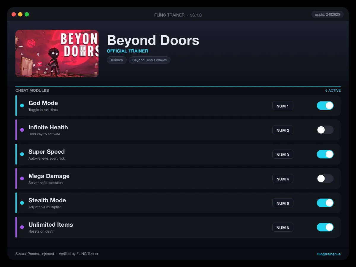 Beyond Doors Trainer interface