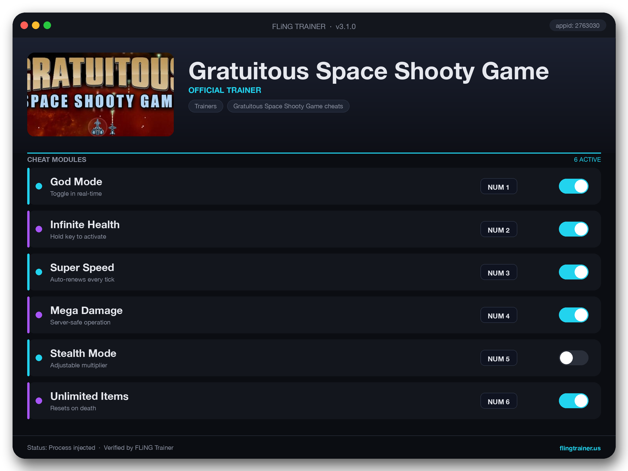 Gratuitous Space Shooty Game Trainer interface