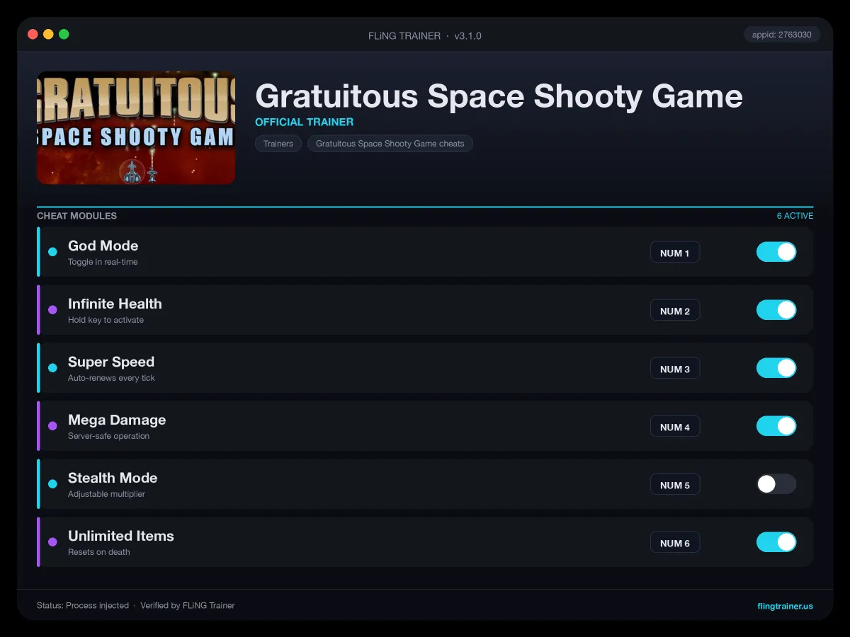 Gratuitous Space Shooty Game Trainer interface