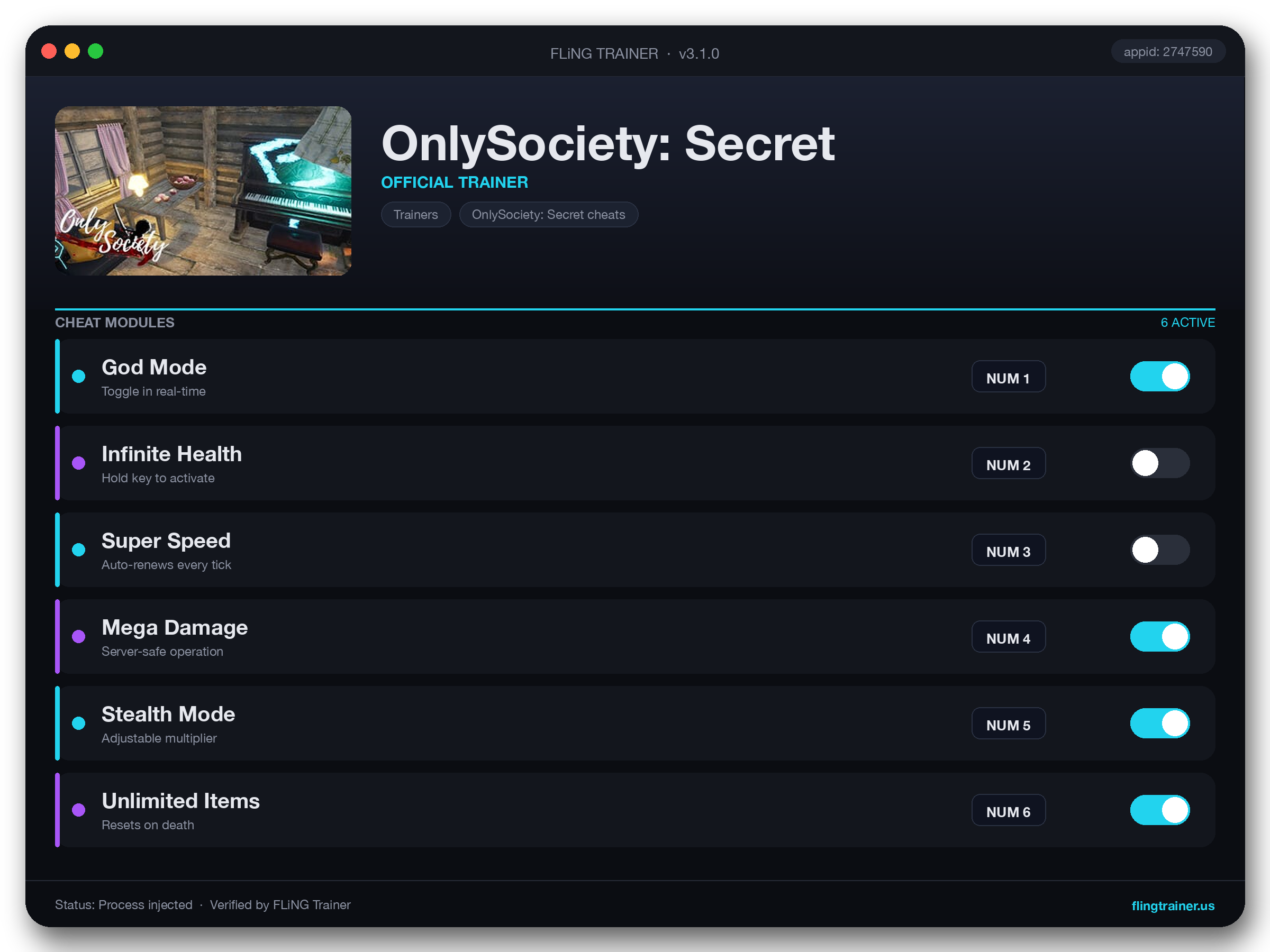 OnlySociety: Secret Trainer interface