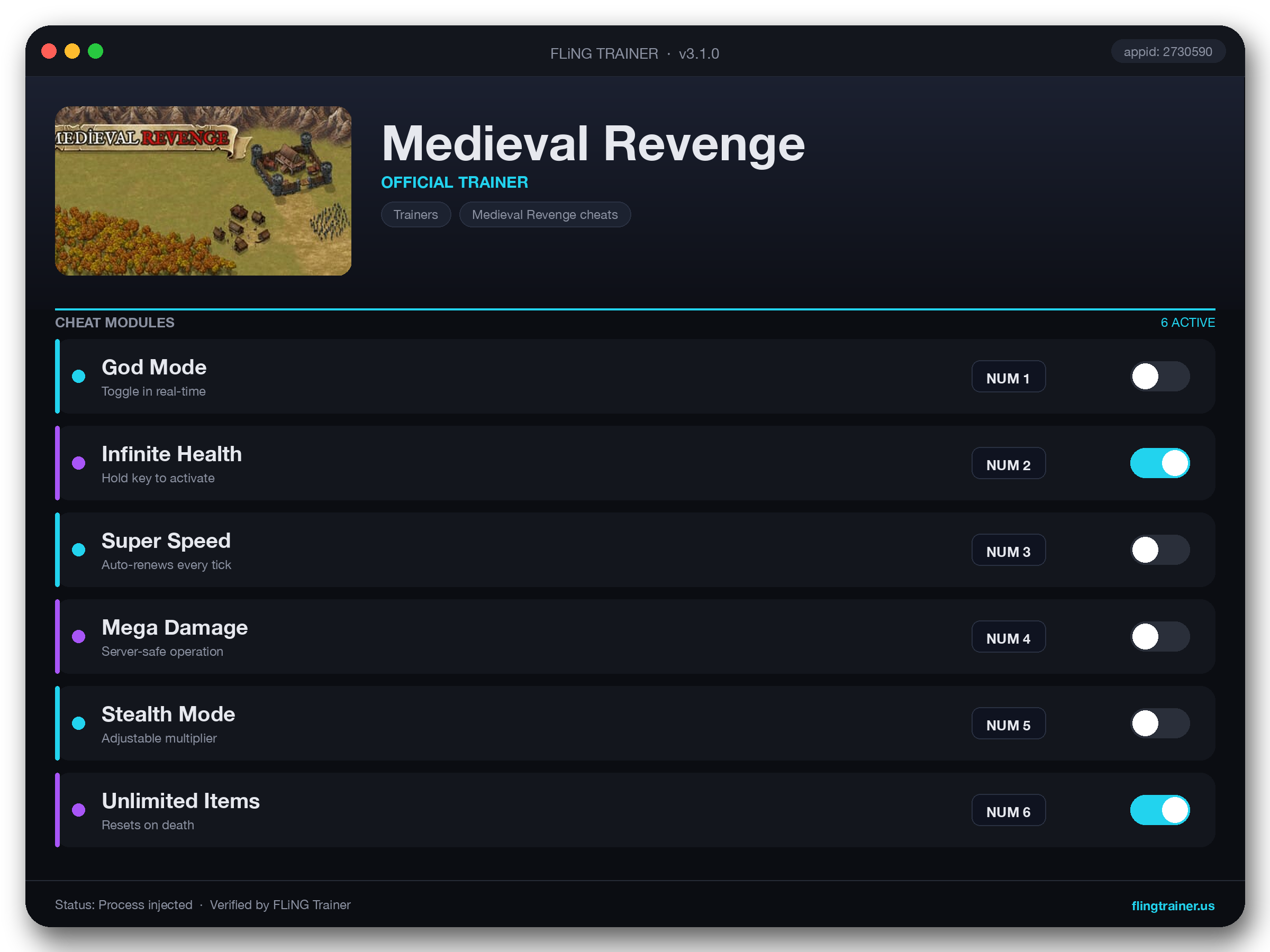Medieval Revenge Trainer interface
