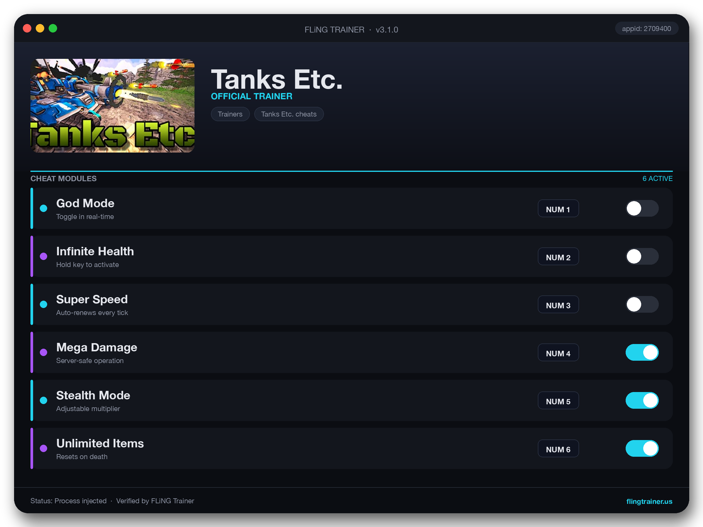 Tanks Etc. Trainer interface