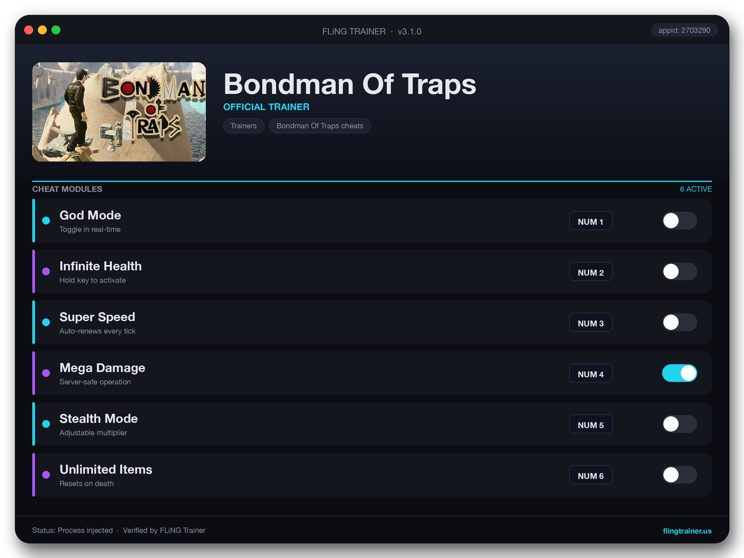 Bondman Of Traps Trainer interface