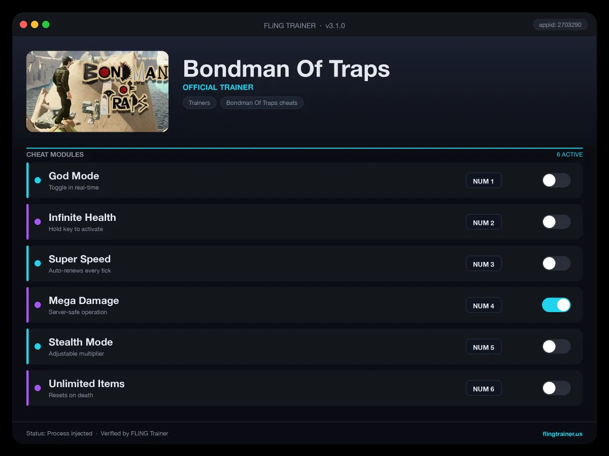 Bondman Of Traps Trainer interface