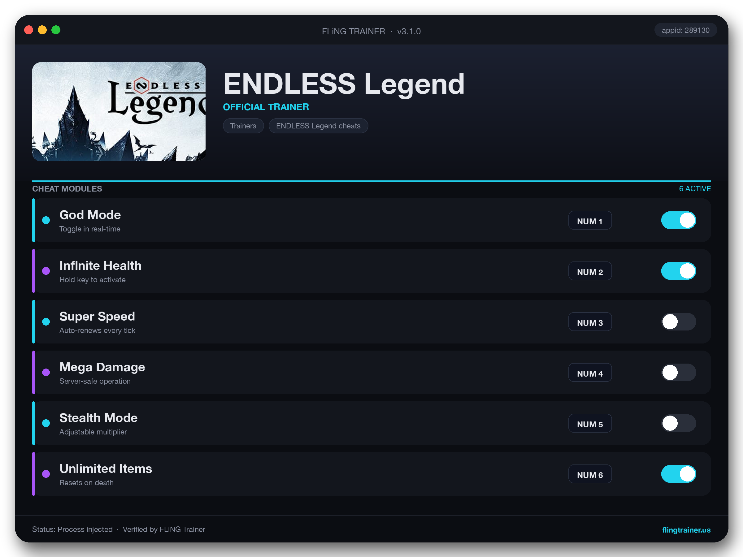ENDLESS Legend Trainer interface