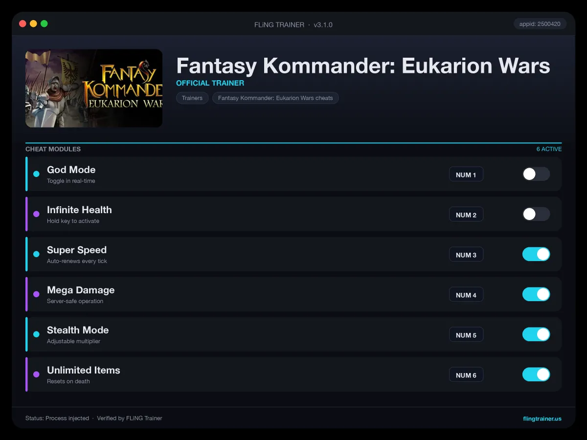 Fantasy Kommander: Eukarion Wars Trainer interface