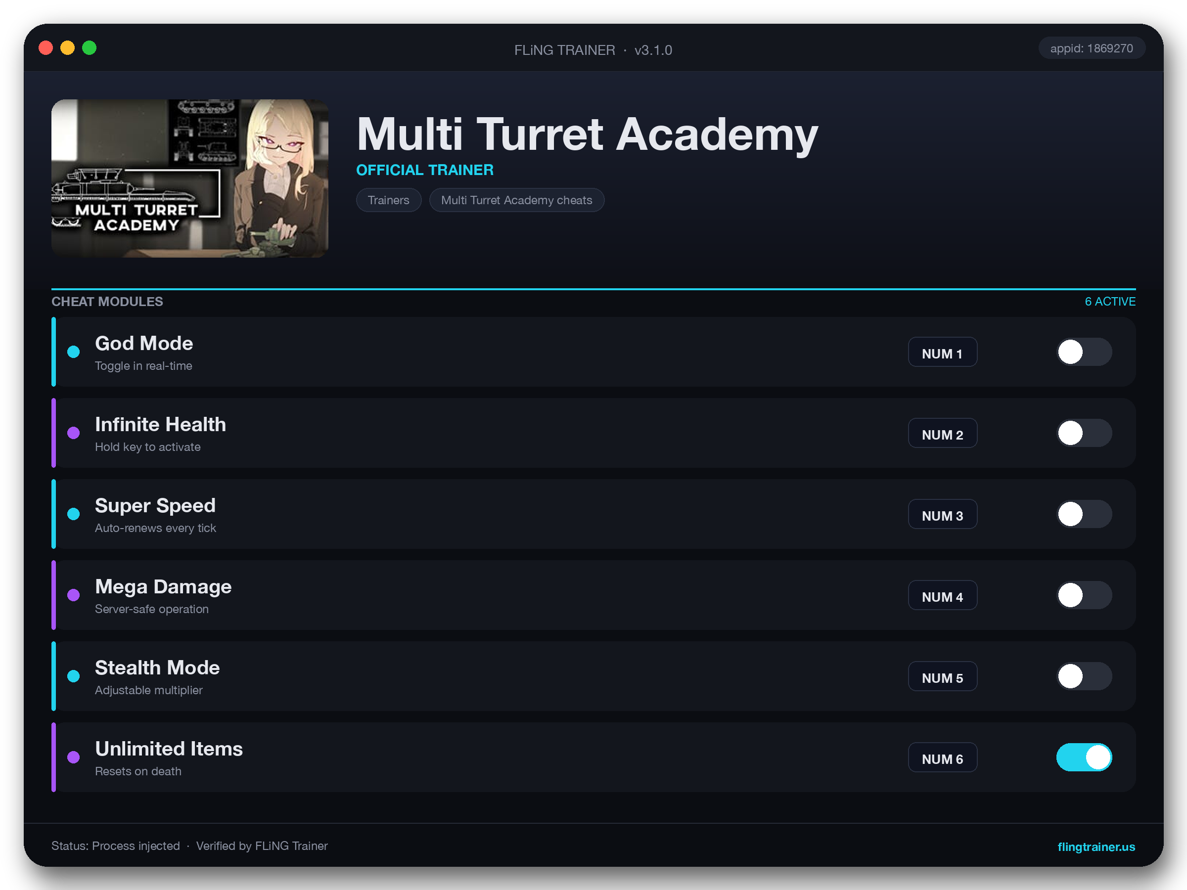 Multi Turret Academy Trainer interface