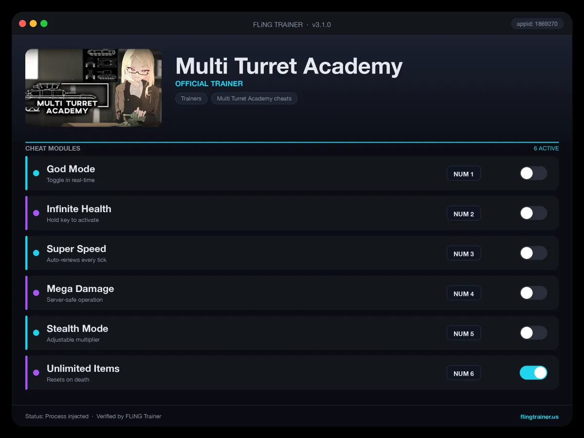 Multi Turret Academy Trainer interface