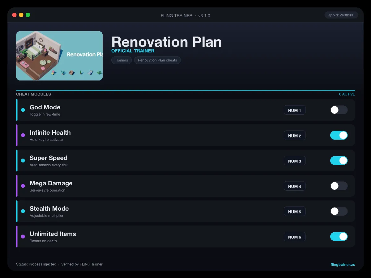 Renovation Plan Trainer interface
