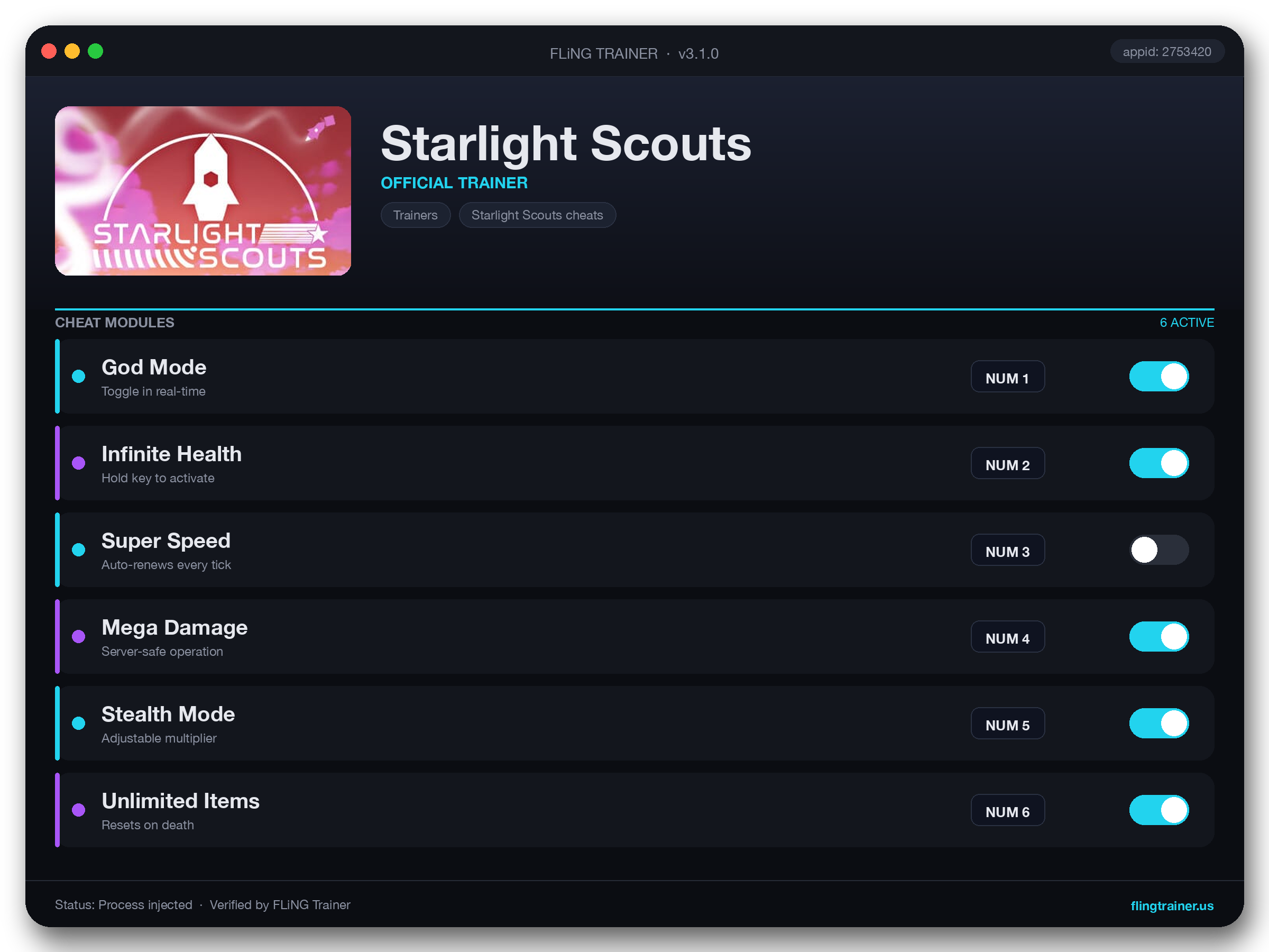Starlight Scouts Trainer interface
