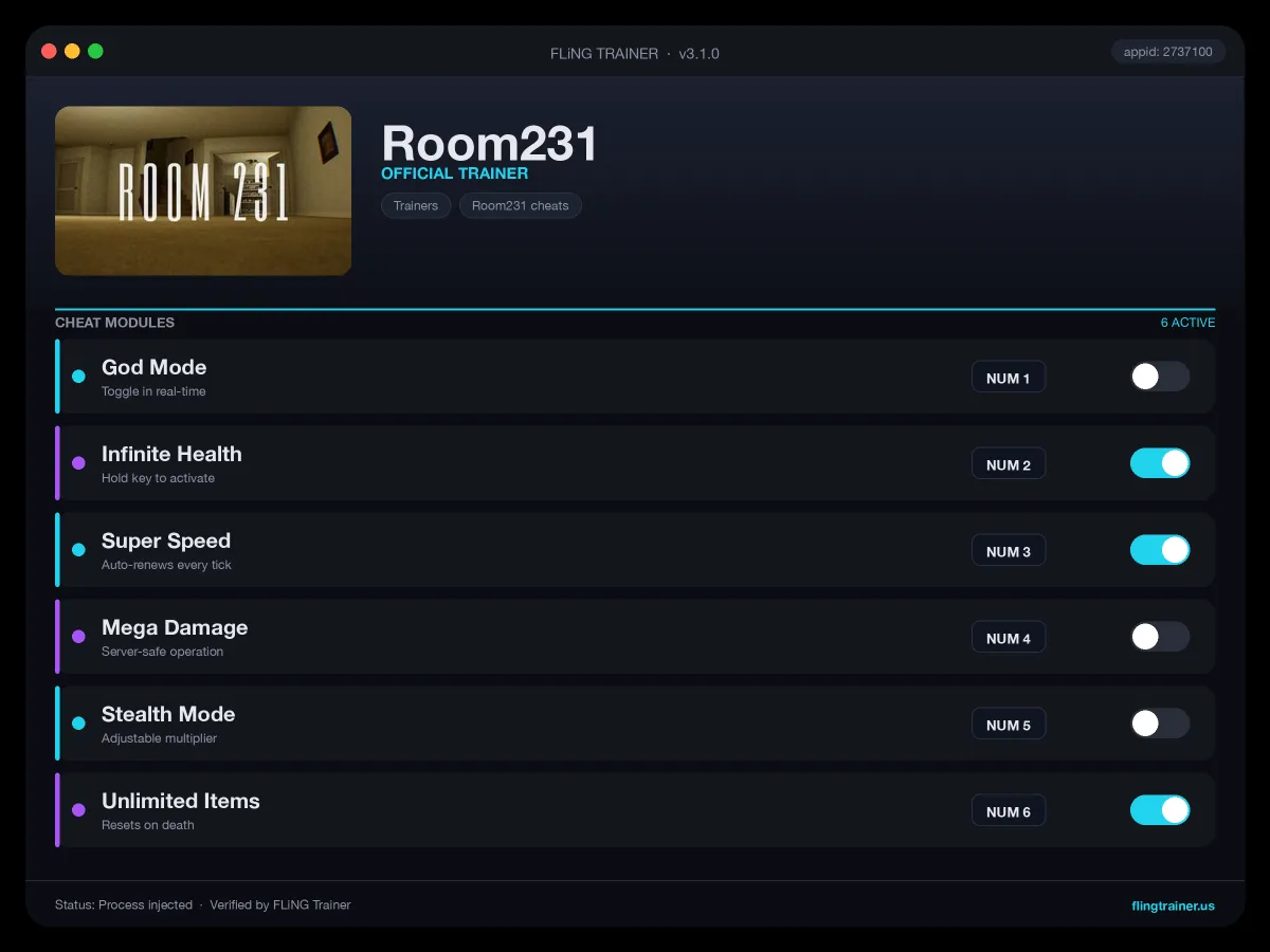Room231 Trainer interface