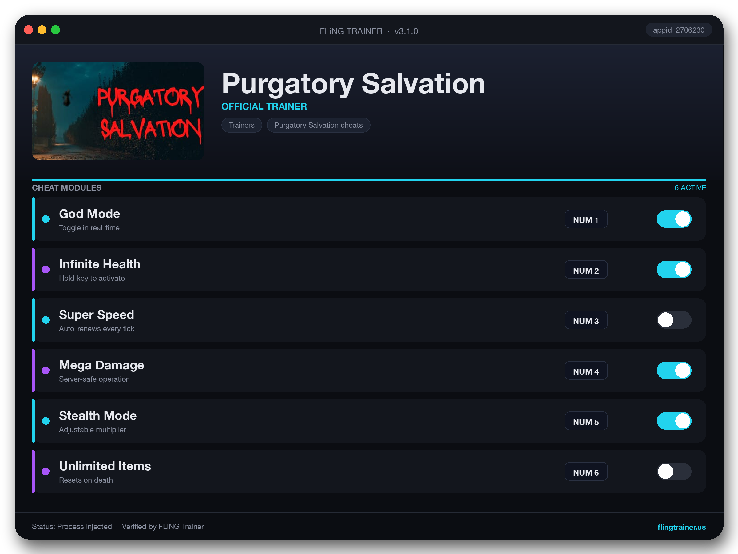 Purgatory Salvation Trainer interface