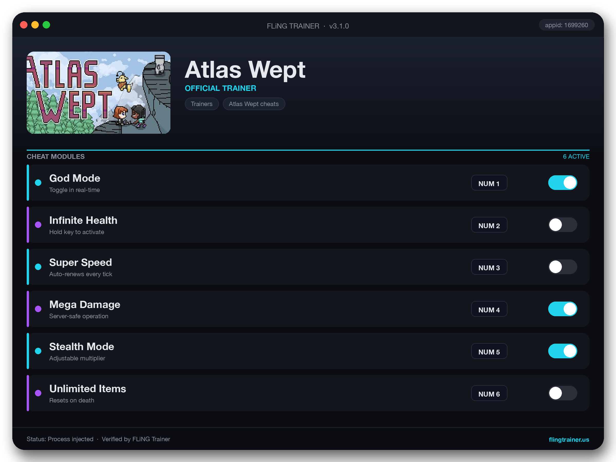 Atlas Wept Trainer interface