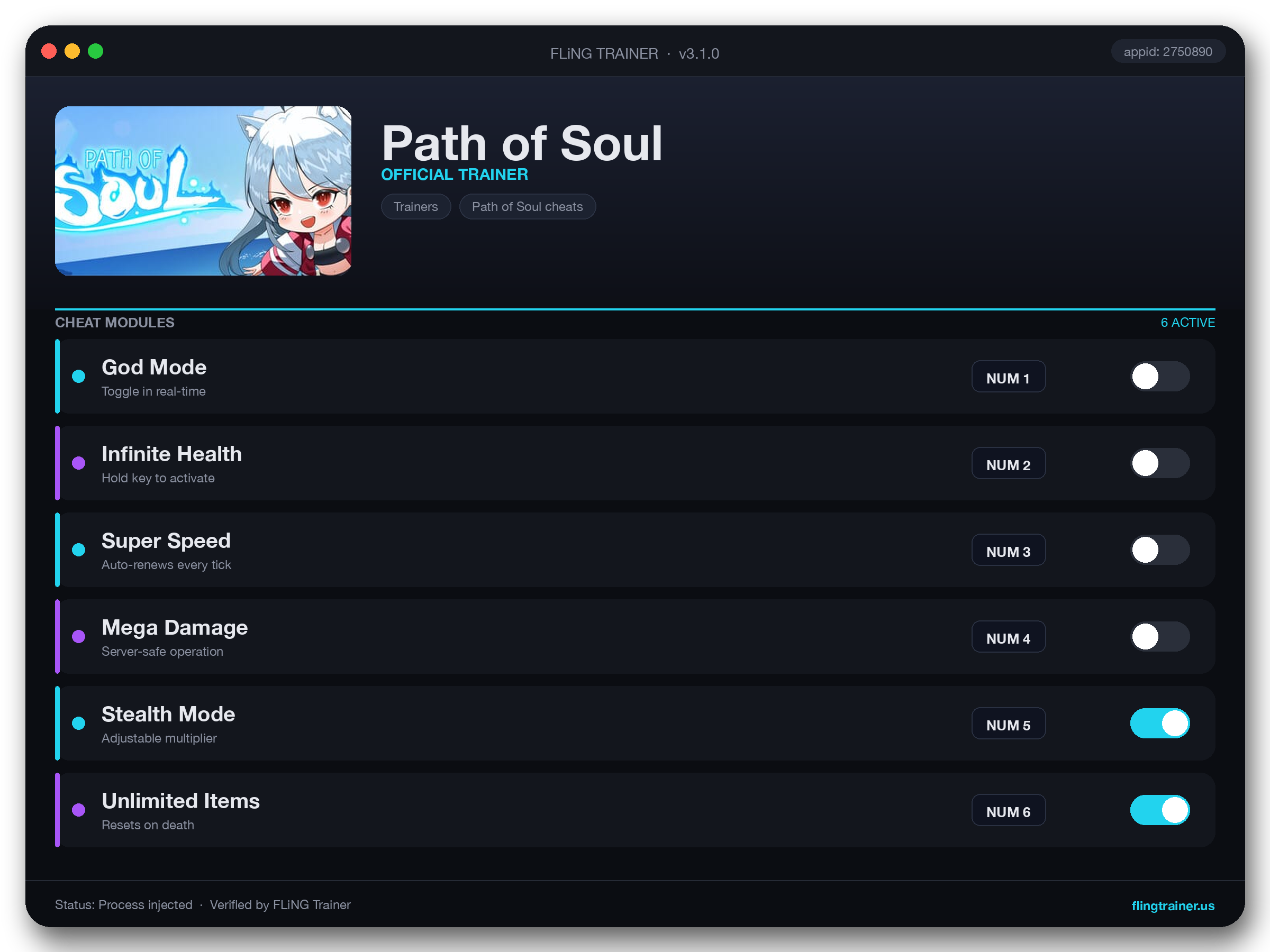 Path of Soul Trainer interface