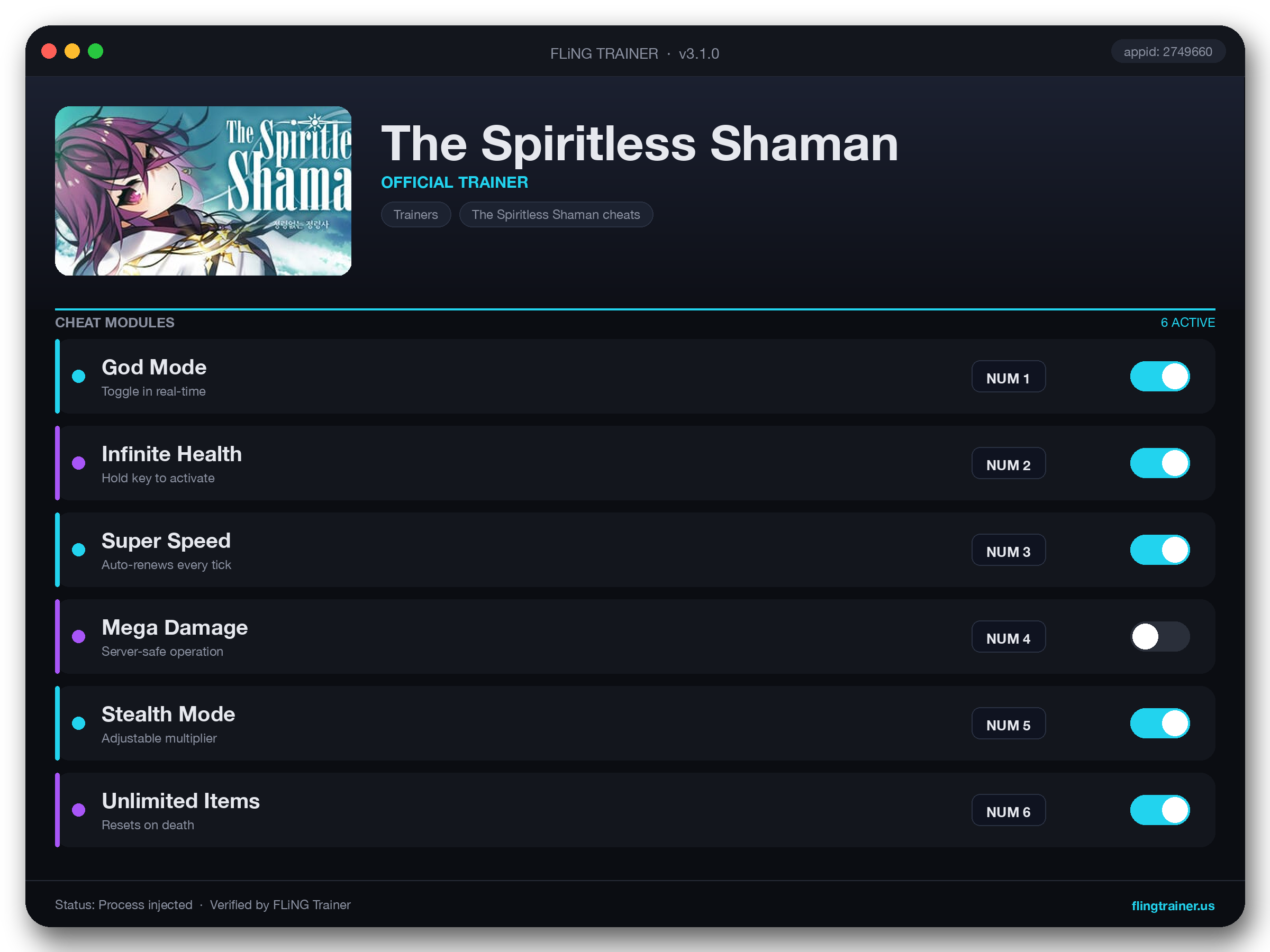 The Spiritless Shaman Trainer interface