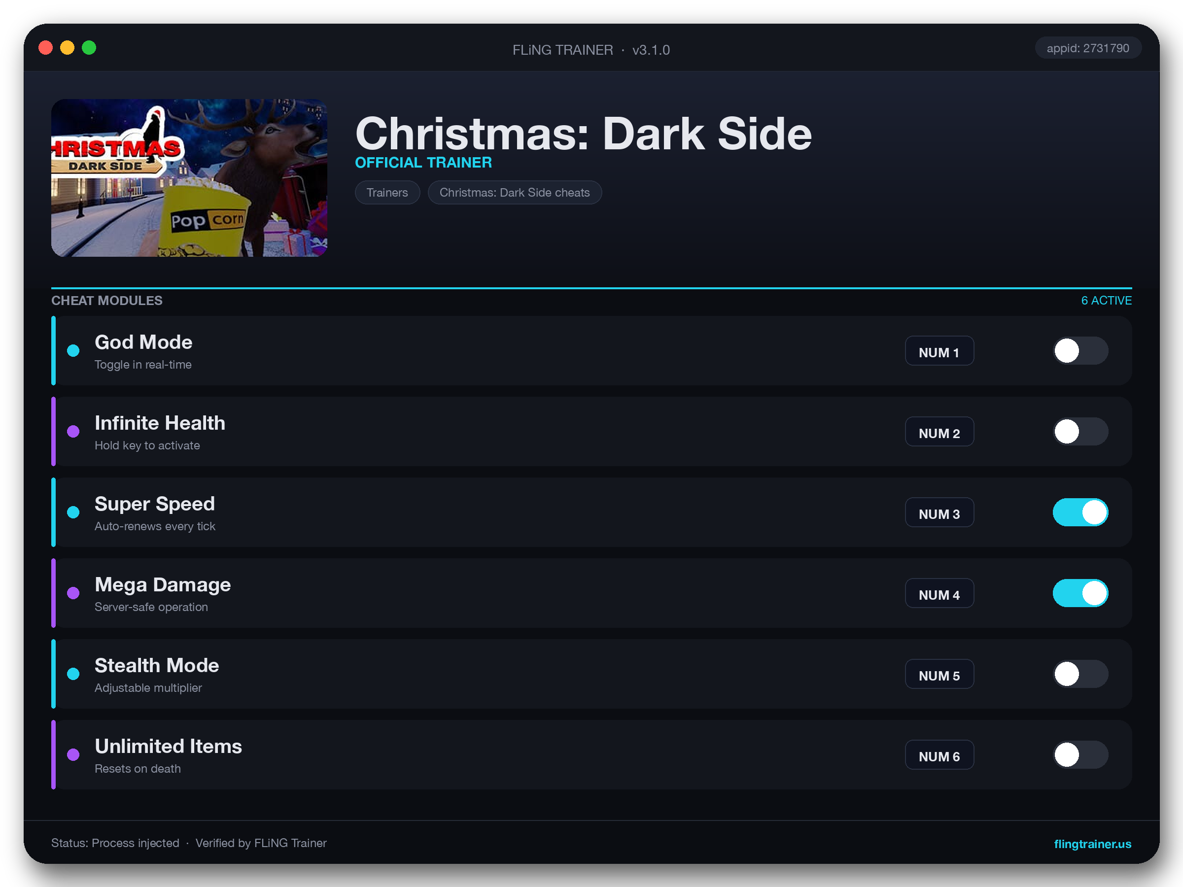 Christmas: Dark Side Trainer interface