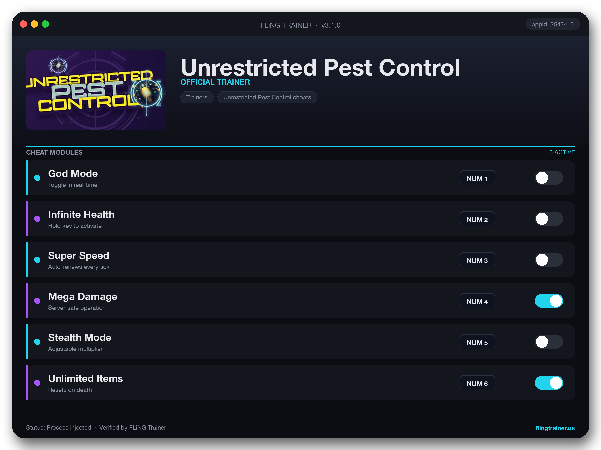 Unrestricted Pest Control Trainer interface