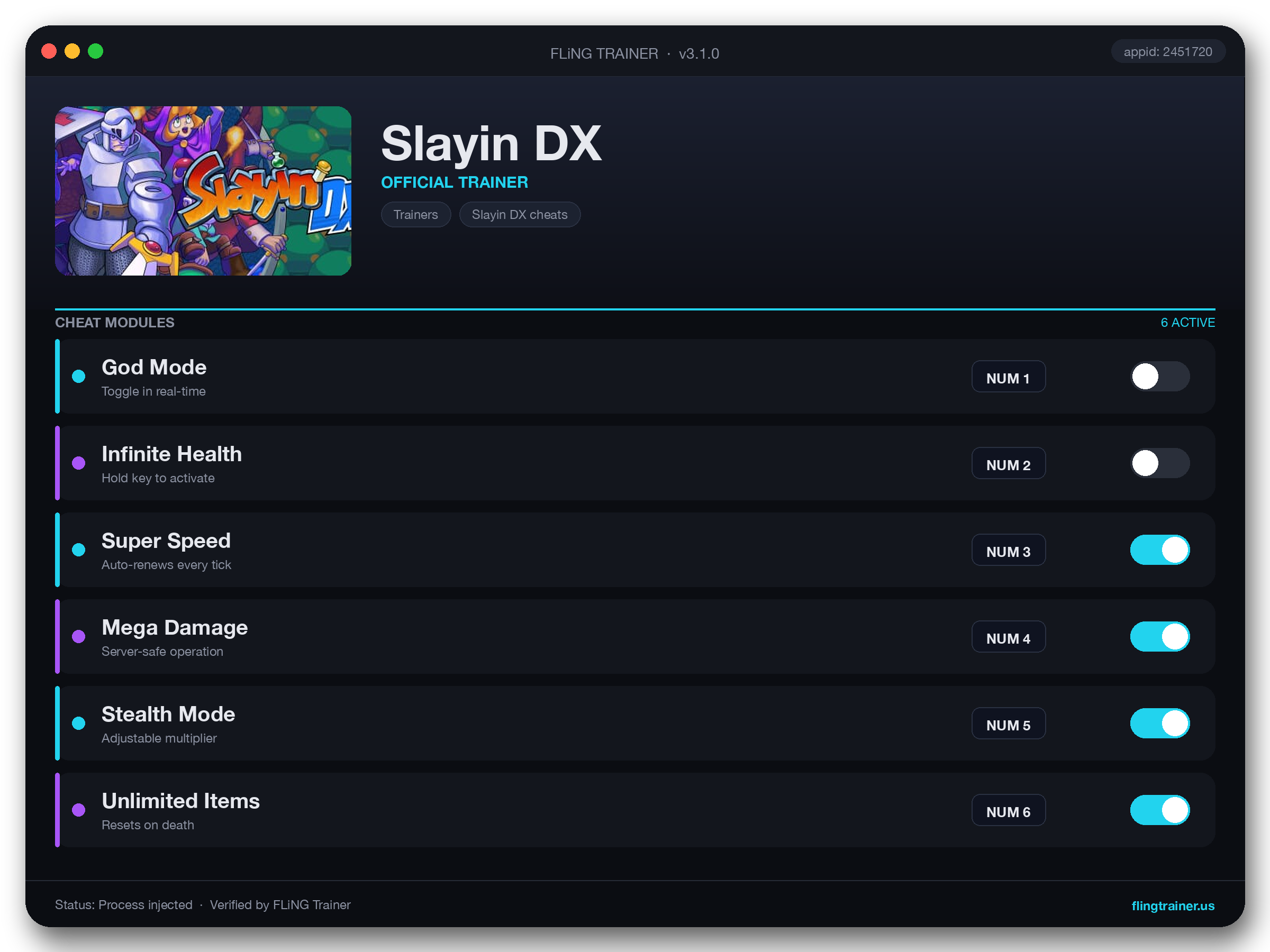 Slayin DX Trainer interface