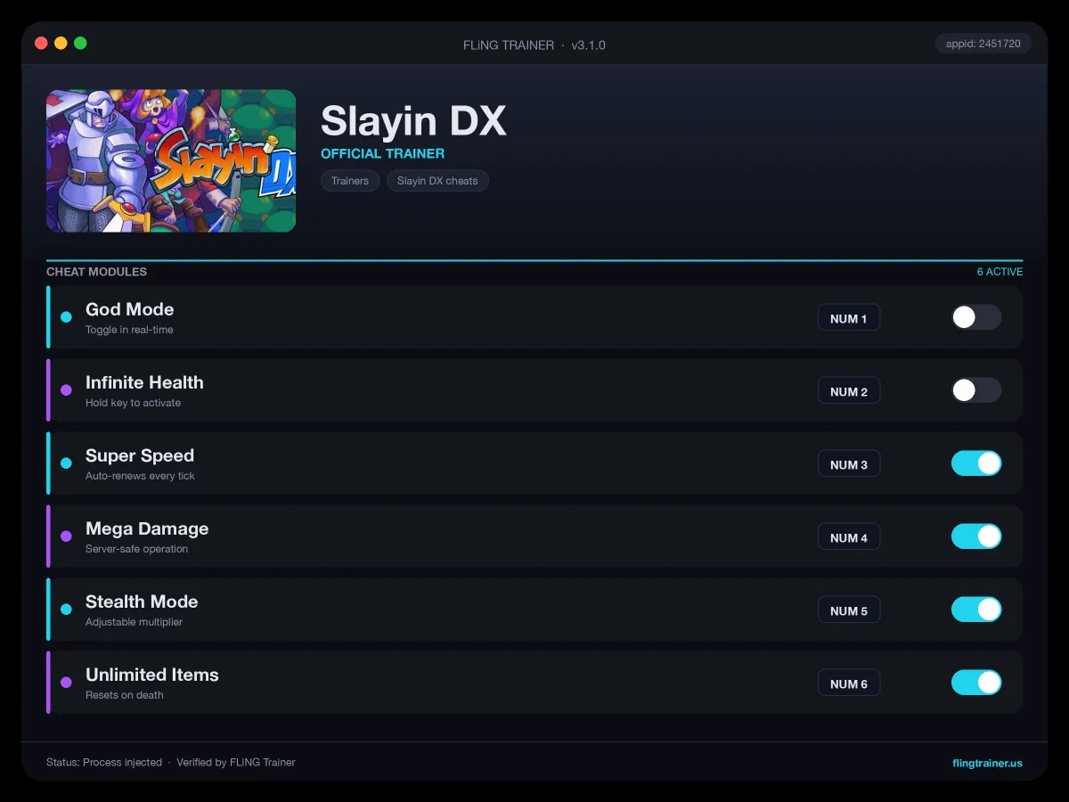 Slayin DX Trainer interface