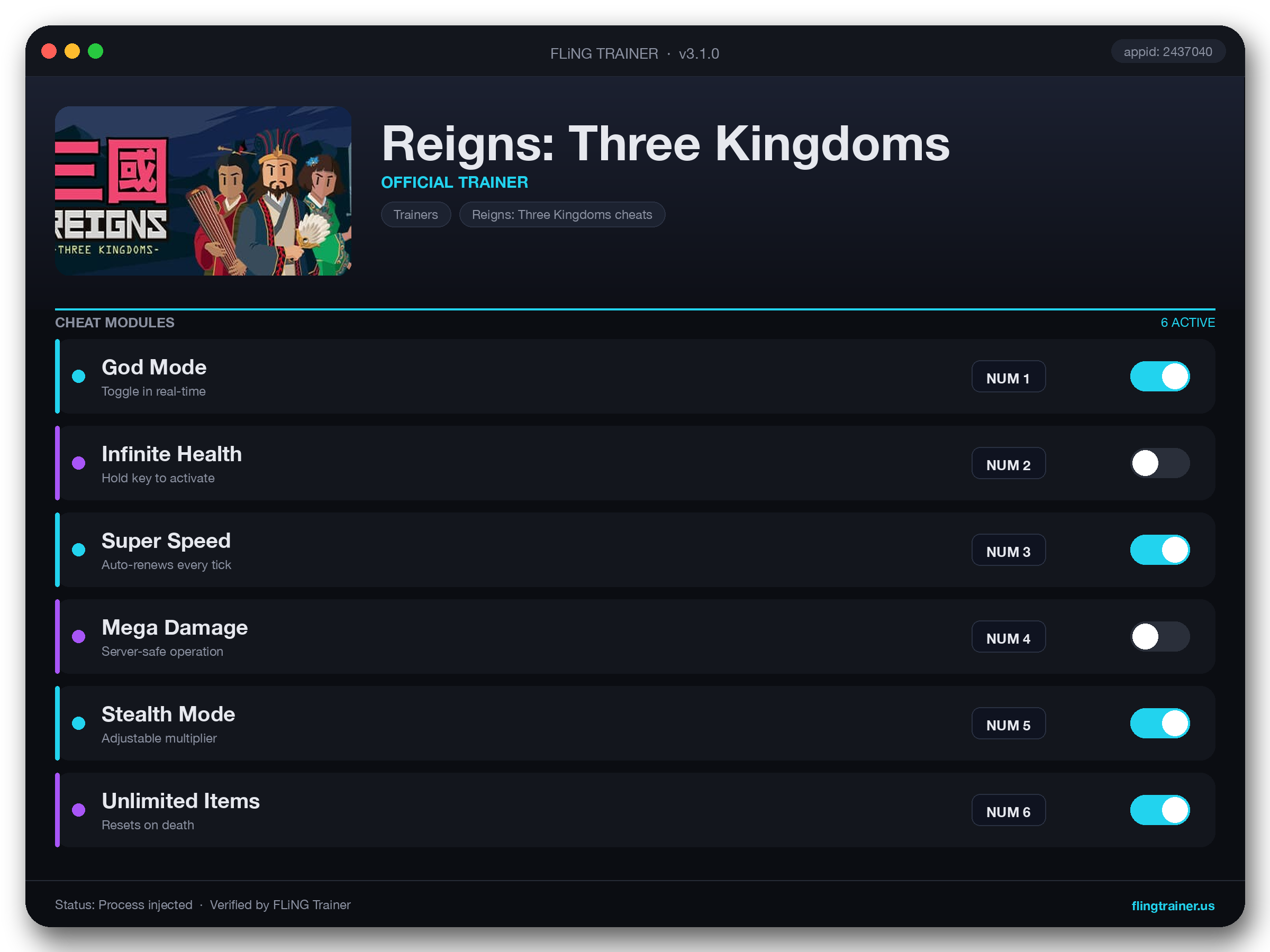 Reigns: Three Kingdoms Trainer interface