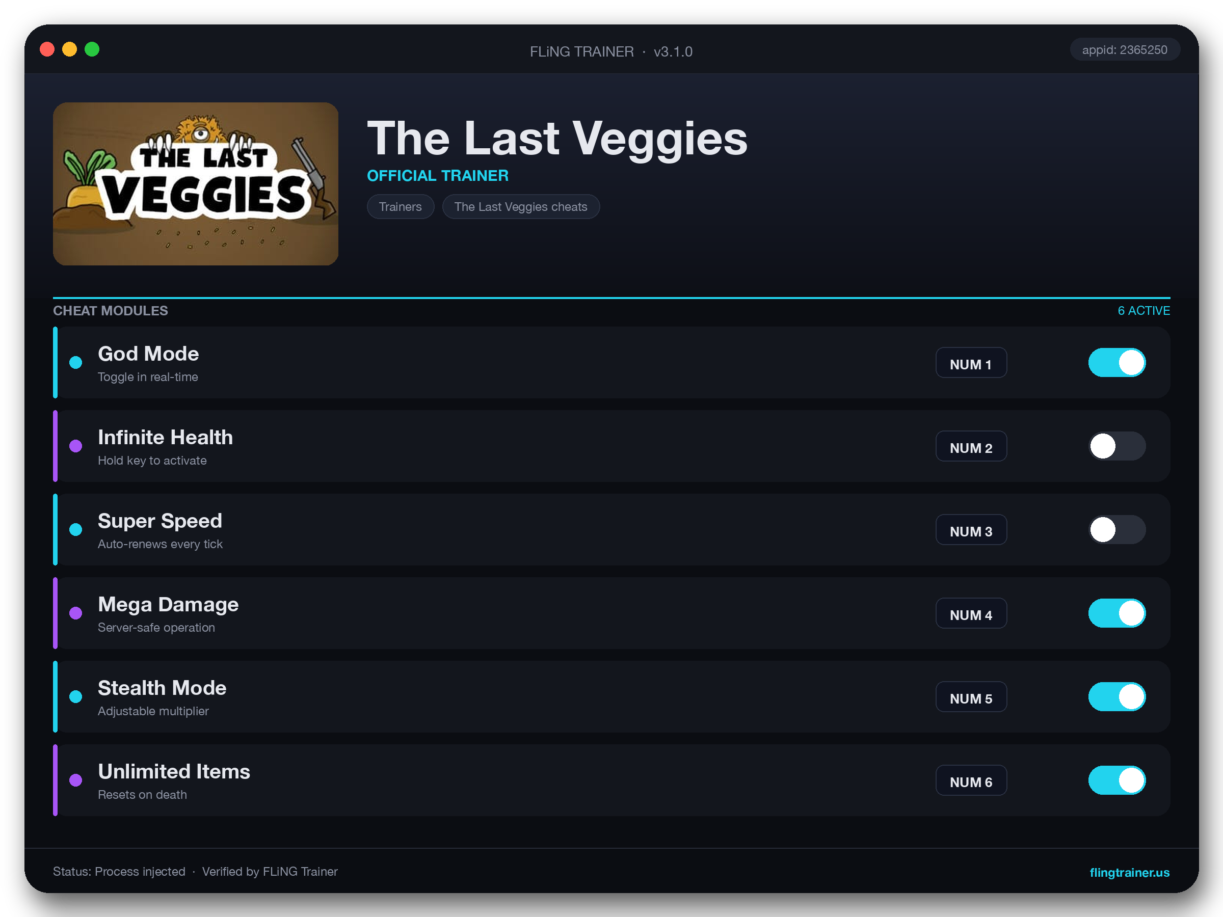 The Last Veggies Trainer interface