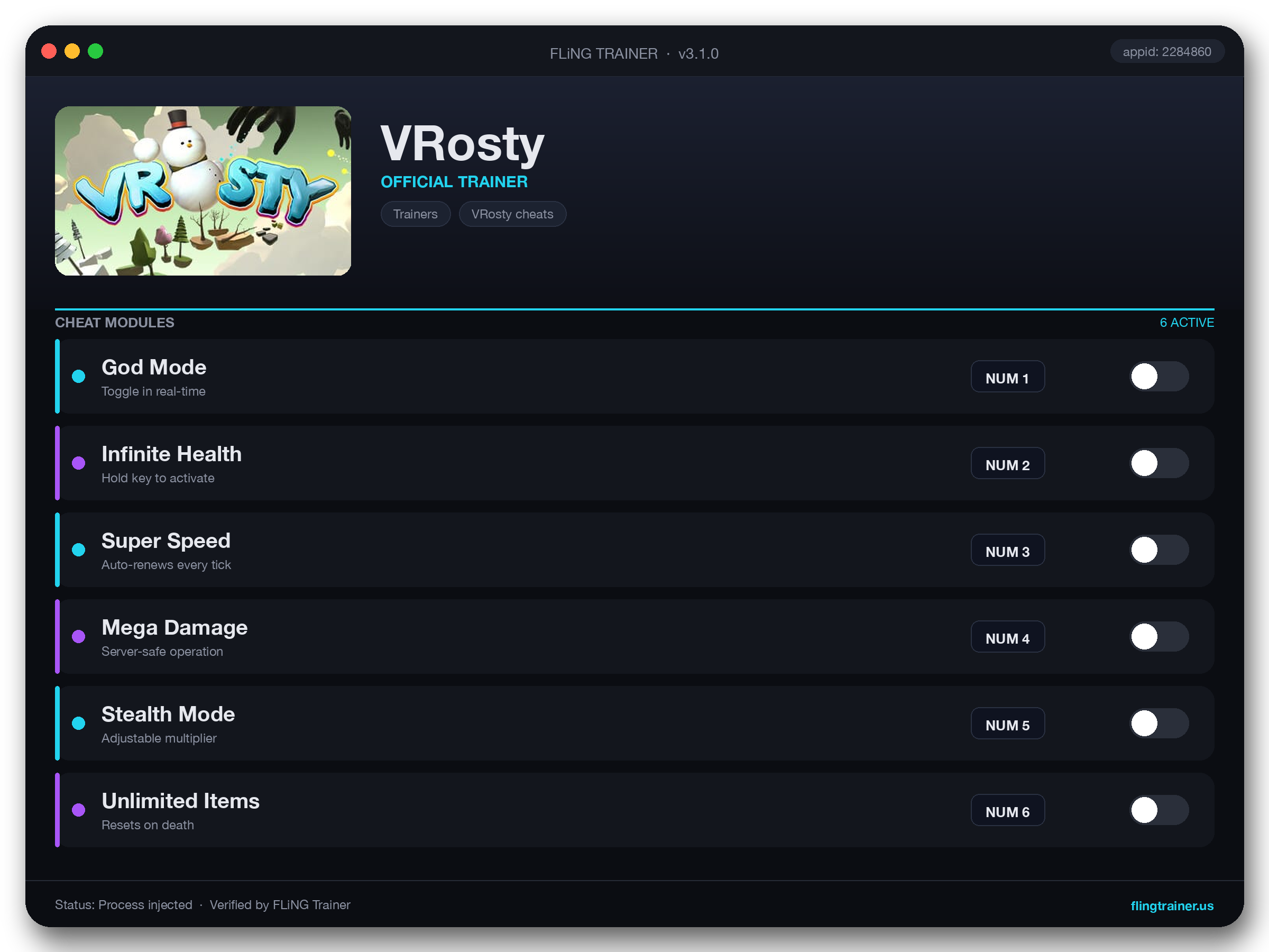 VRosty Trainer interface