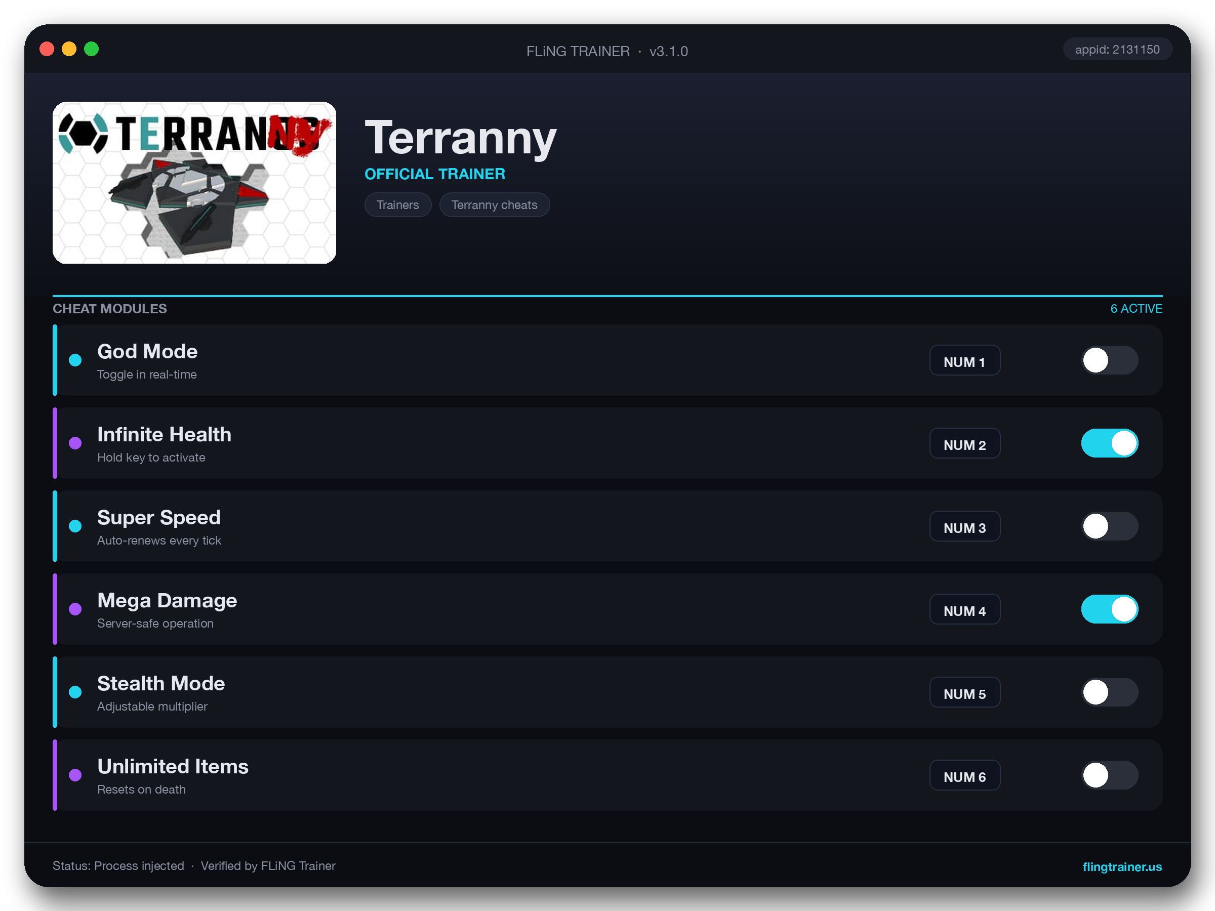 Terranny Trainer interface